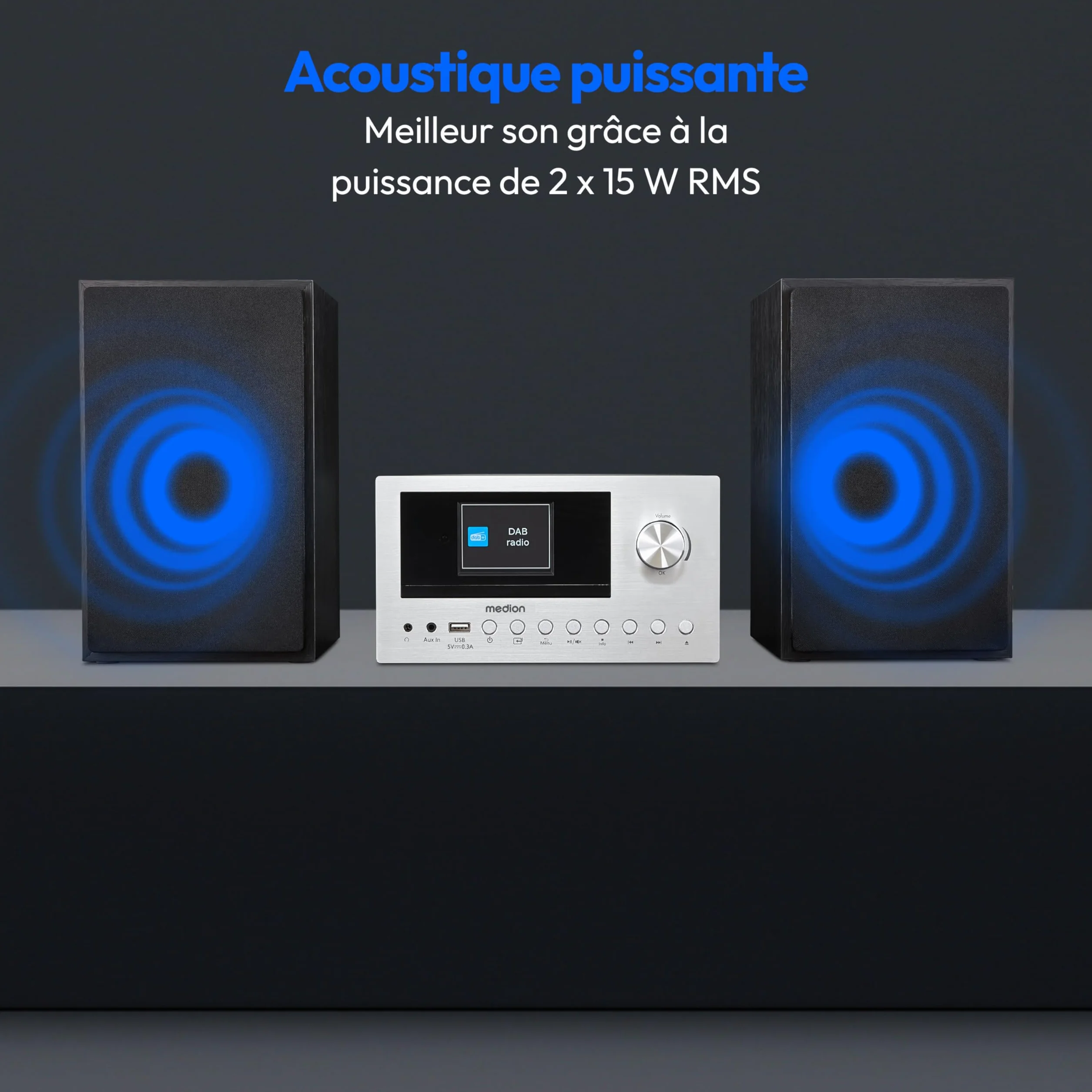 MEDION P85003 Mini Chaîne HiFi avec Lecteur CD (WiFi, Bluetooth, Radio Internet, Dab +, USB, AUX, Égaliseur, Écran Couleur TFT avec télécommande, 2X 15 W RMS) Argent