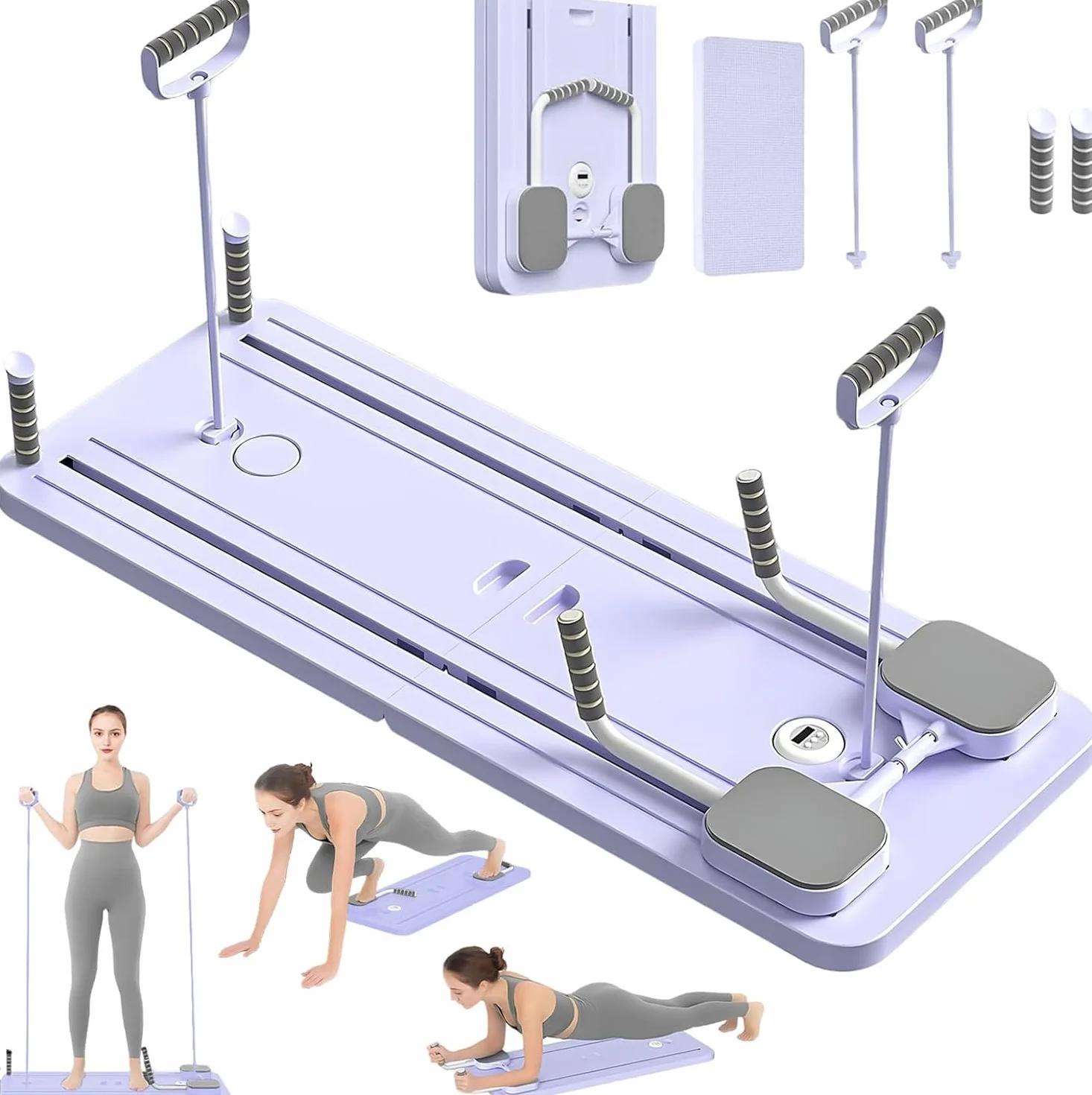 VHV Pilates Reformer Compact 5 en 1, Roue Abdominale avec Rebond Automatique et Minuterie, Ab Roller Fitness