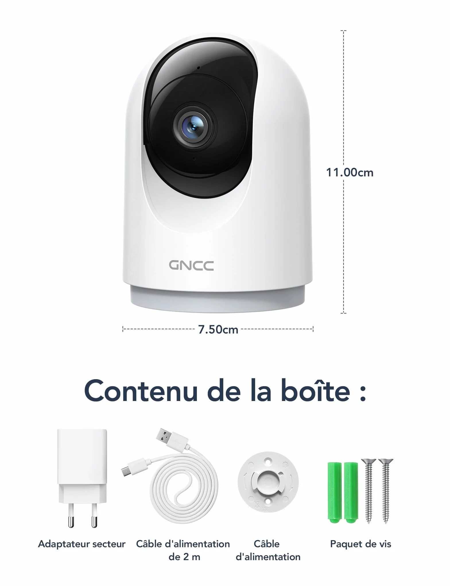 GNCC 2K 3MP Caméra Surveillance WiFi Interieur 360° Caméra Connectée Smartphone pour Bébé/Animaux Détection IA Audio bidirectionnel Alertes APP 2,4GHz Compatible Alexa