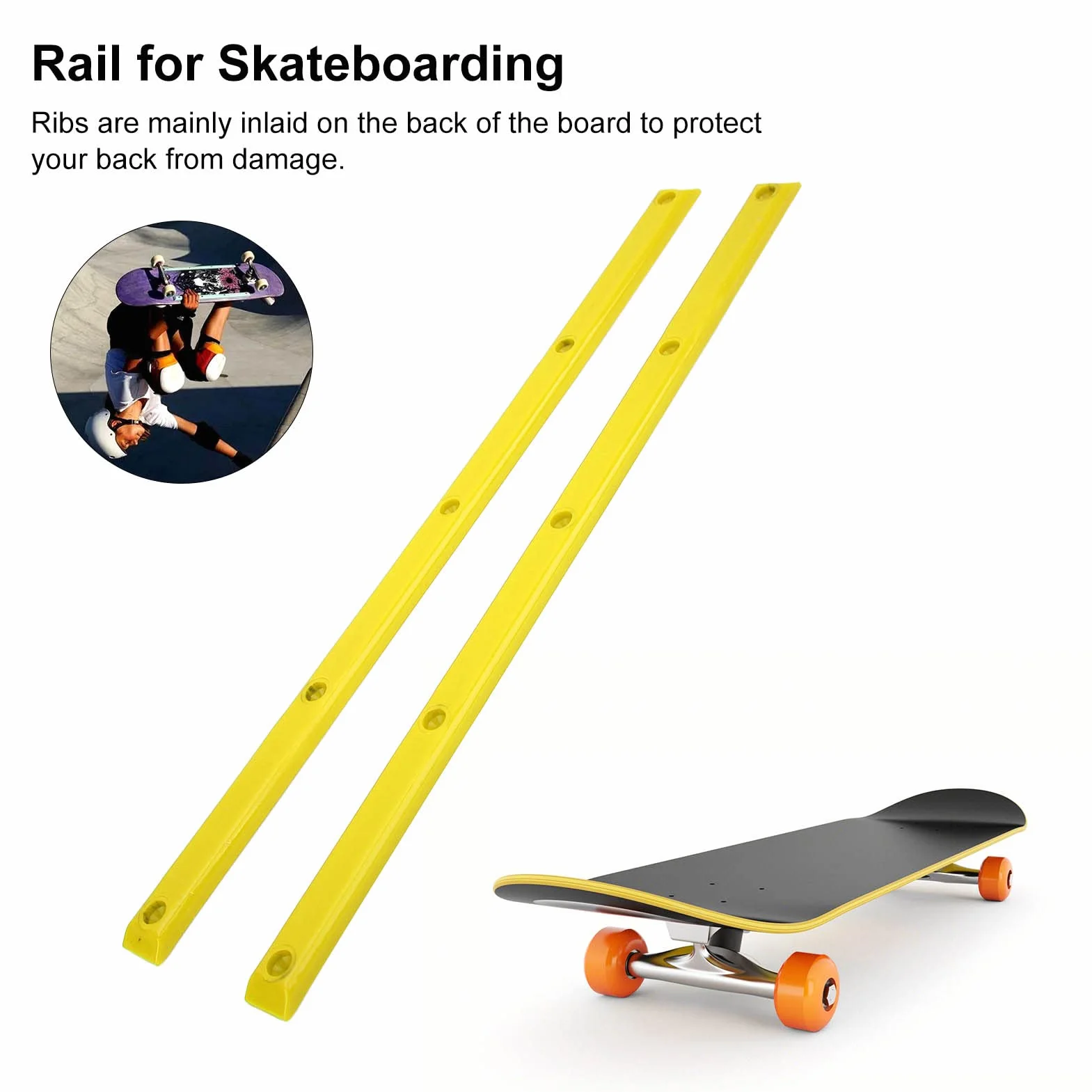 Shanrya Rails pour nervures flexibles stables Longboard Per(jaune)