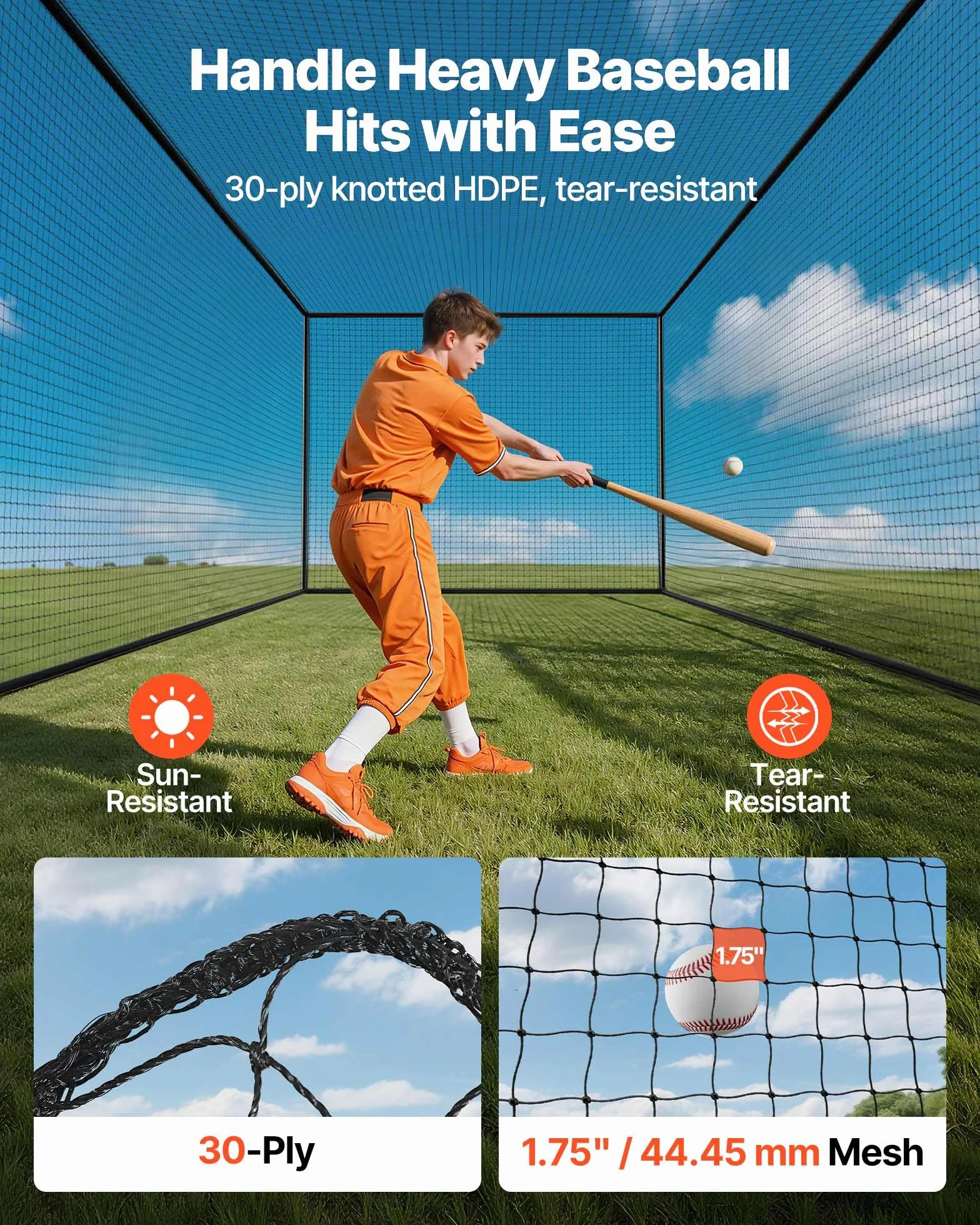 VEVOR Filet de frappe baseball 9,9/15/28 m portable avec porte et sac de transport