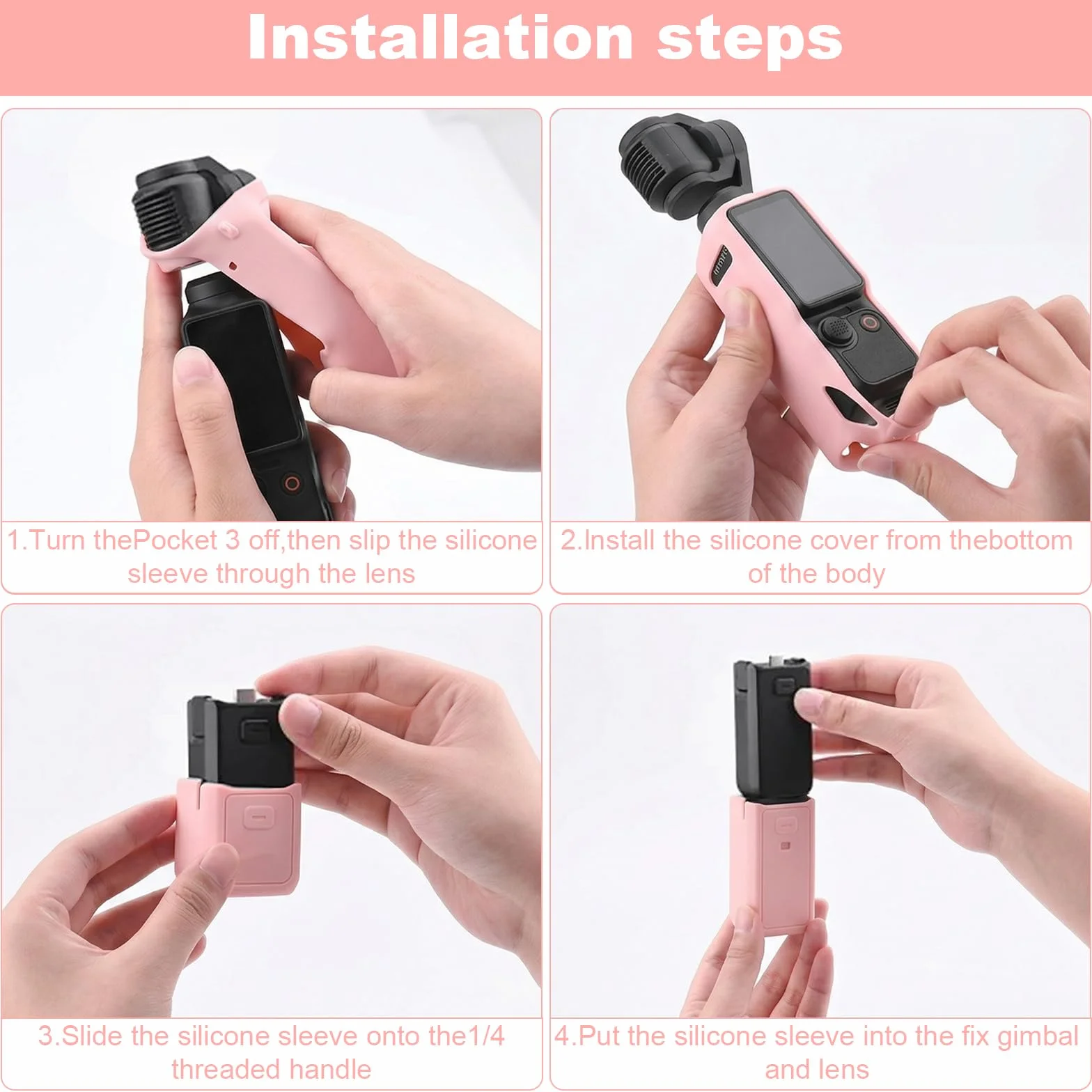 Housse Silicone DJI Osmo Pocket 3, Étui Protection Antichoc avec Dragonne, Coque Antidérapante Ajustement Parfait, Rose