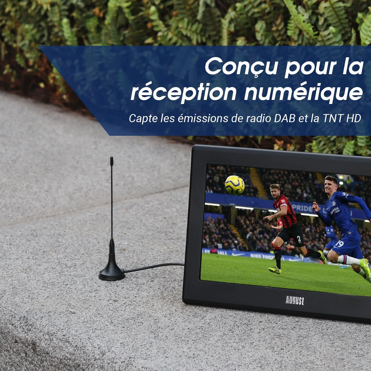 August DTA180 - Antenne TV Intérieur TNT HD - Puissante, Petite, Mini, Discrète, Portable, Base magnétique, Réception Optimale de la Télévision France Belgique Maison, Camping Car, Caravane - Noir