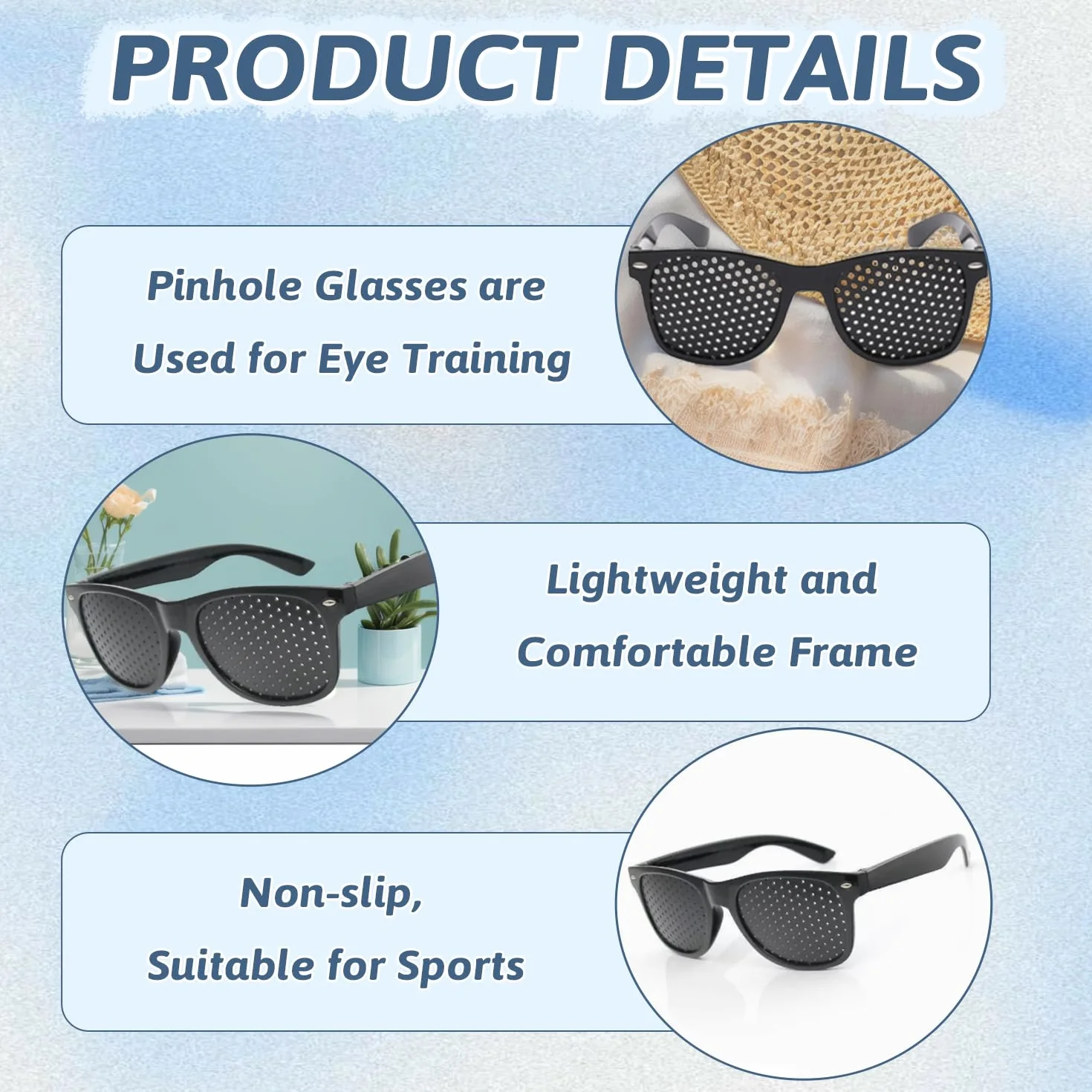 Lunettes à Grille Sténopéïques 2 Pièces, Lunettes à Trous Noires pour Relaxation des Yeux et Gymnastique Oculaire