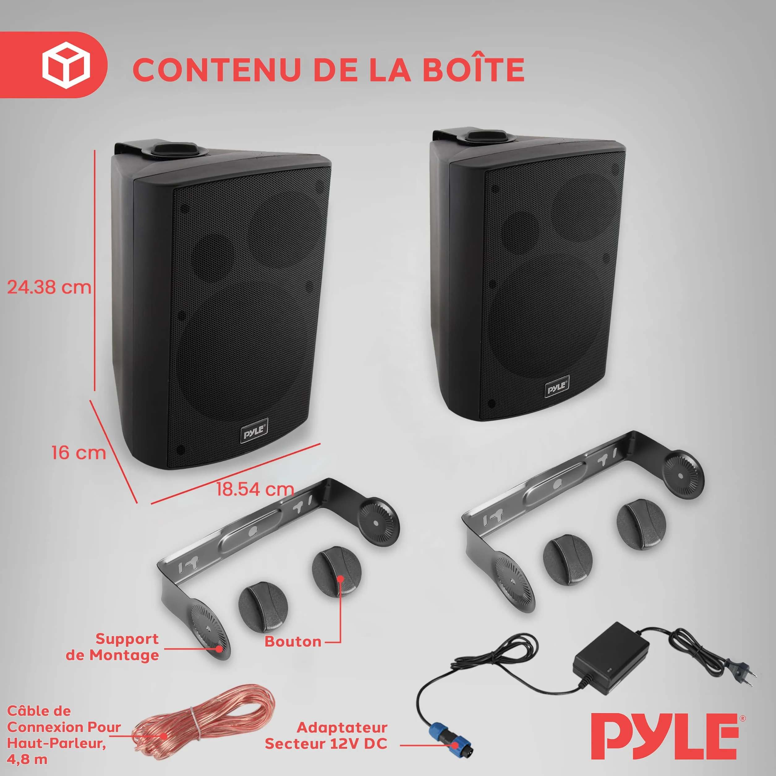 Pyle Enceinte d’Extérieur Bluetooth,240W, Enceinte Mural étanche, Paire de Haut Parleur Imperméables, Active + Passive, Résistant à l'eau, Son Stéréo, Utilisation dans la Piscine, Patio, l'Intérieur