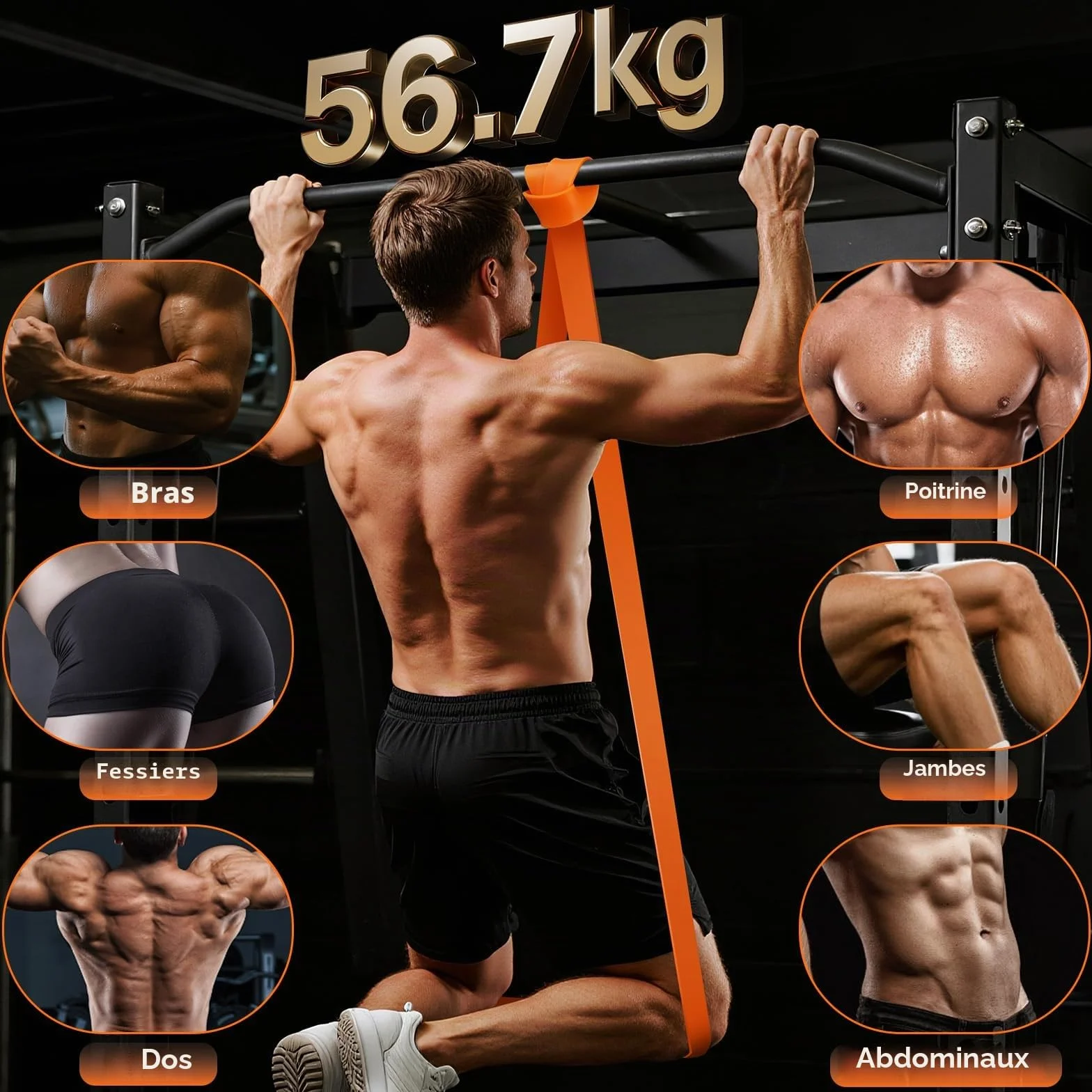 Bande Élastique Musculation Fokky avec 5 Niveaux de Résistance et Ancrage de Porte