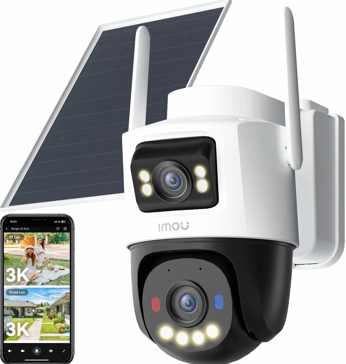 Imou 4G LTE Caméra Solaire avec Carte SIM, 10MP(5MP+5MP) Caméra Surveillance WiFi Extérieure sans Fil Double Objectif, AOV 24/7 Enregistrement, 25M Détection Personnes/Véhicules, microSD 64Go Incluse