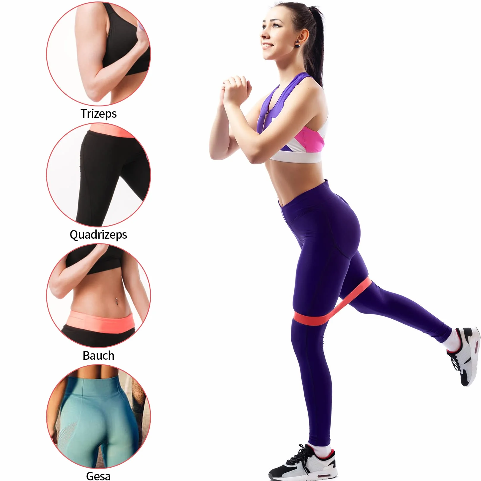 Bande de Résistance Élastique Fitness 5 Pièces avec 5 Niveaux pour Pilates Yoga Sport