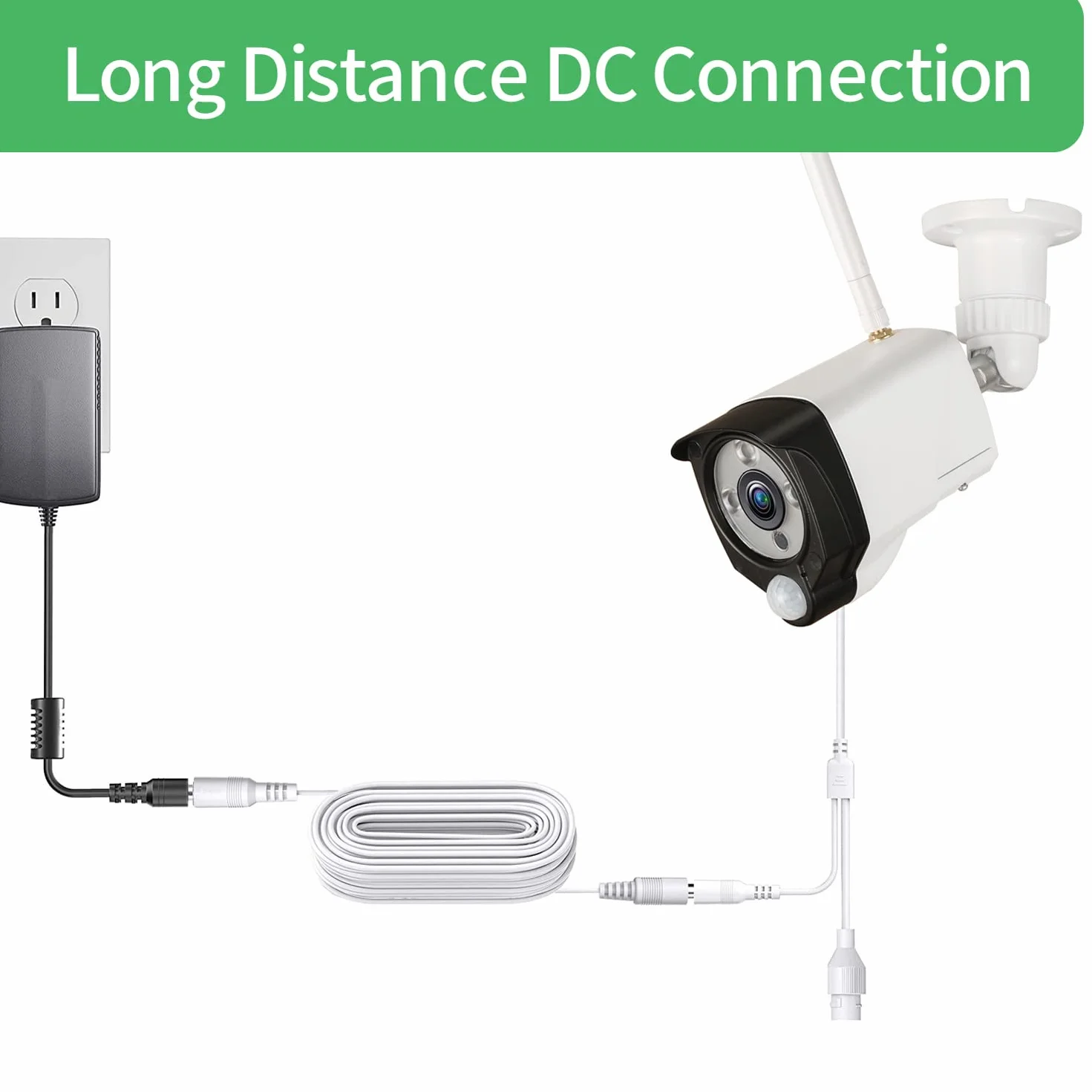 Câble d'extension de 3 m, prise 5,5 mm x 2,1 mm, DC 5 V 6 V 9 V 12 V 24 V pour caméra de vidéosurveillance, illuminateur infrarouge, imprimante, bande LED, blanc