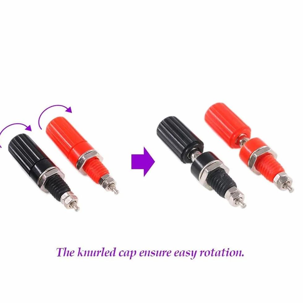 RUNCCI-YUN Lot de 10 4mm Fiche Banane Douille, Fiche Banane Femelle, 4mm fiche enceinte, Haut-Parleur Reliure Femelle Post Socket Jack pour 4mm Banana Fiche Connecteur（rouge noir）
