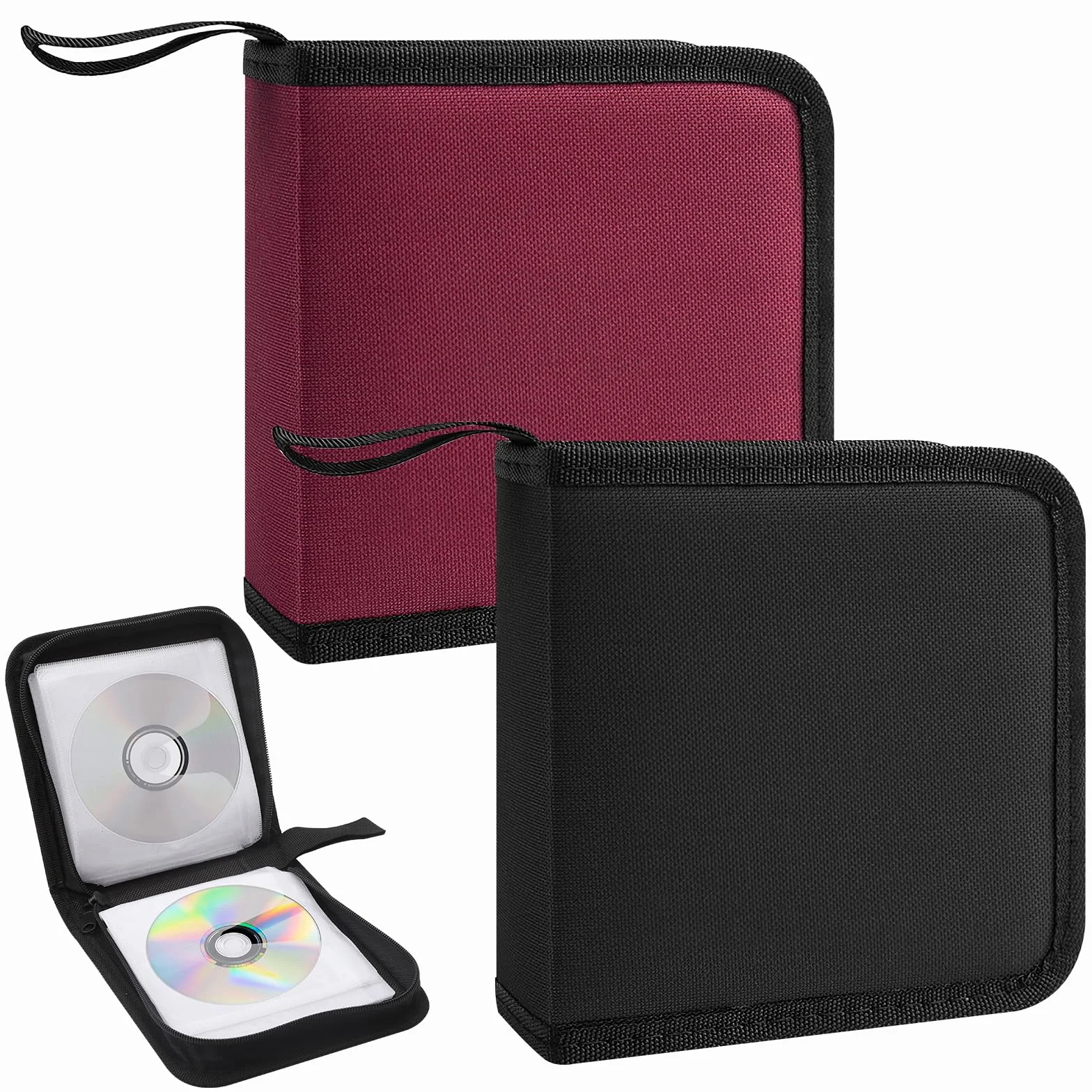 2 Pièces Pochette Range CD Pochette CD Rangements pour CD et DVD pour 40 CD, DVD Organisateur pour Voiture et Maison, Gain de Place pour Le Bureau, Le Salon et La Maison, Rouge et Noir