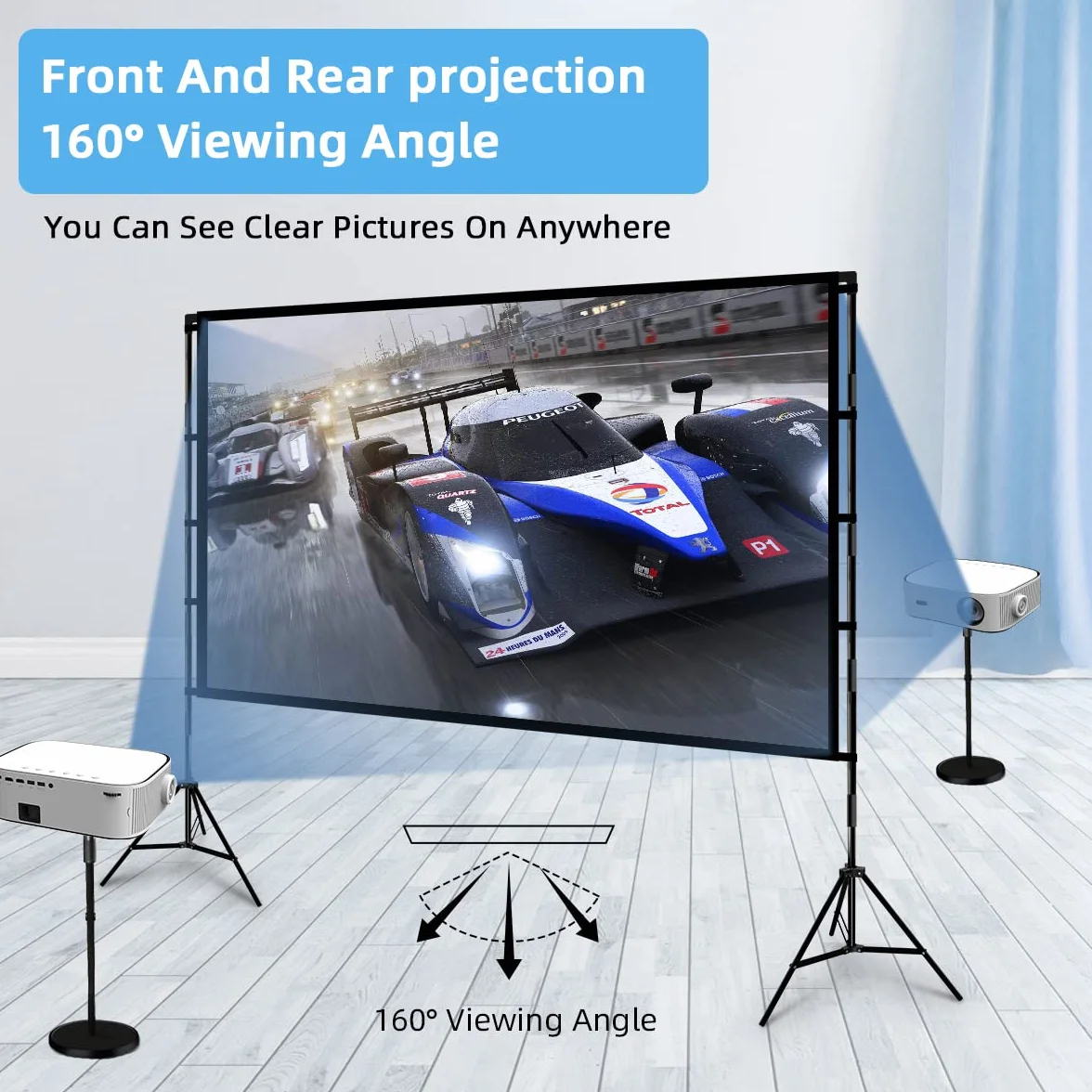 Towond Écran de Projection 100 Pouces 16:9 HD avec Support, Écran de Cinéma Extérieur Portatif