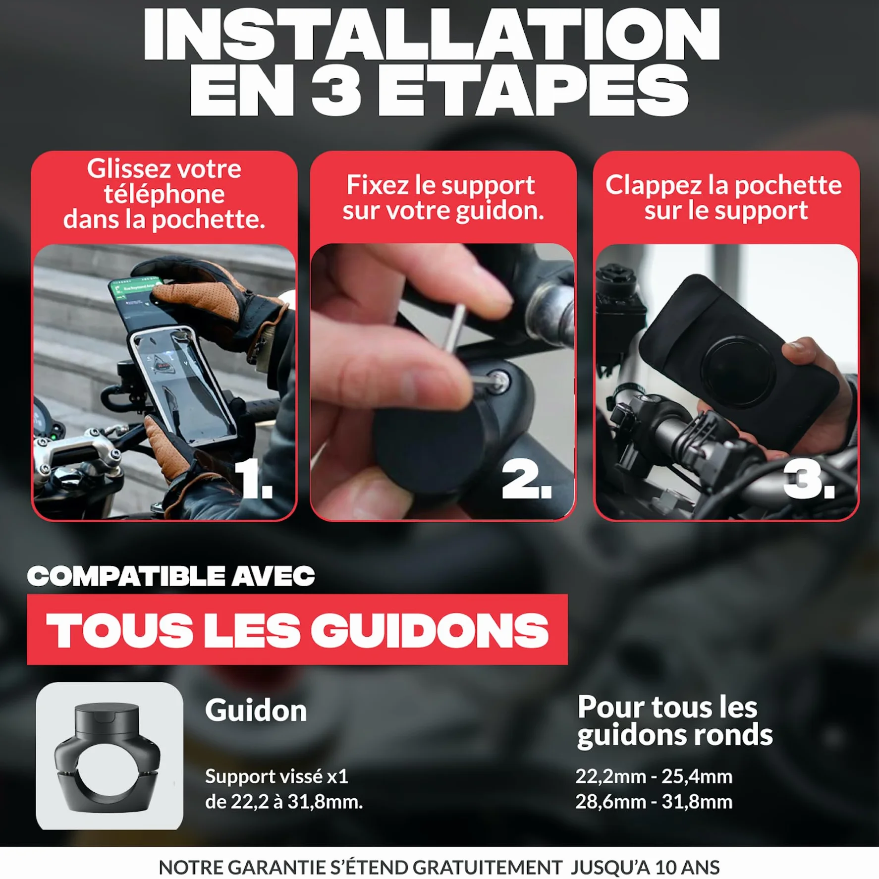 Shapeheart Support Téléphone Moto Pro Magnétique - Fixation Vissée Anti-Vibrations Guidon - Pochette Étanche XL Tactile - Housse Imperméable Moto, Scooter - Système Stable et Amovible