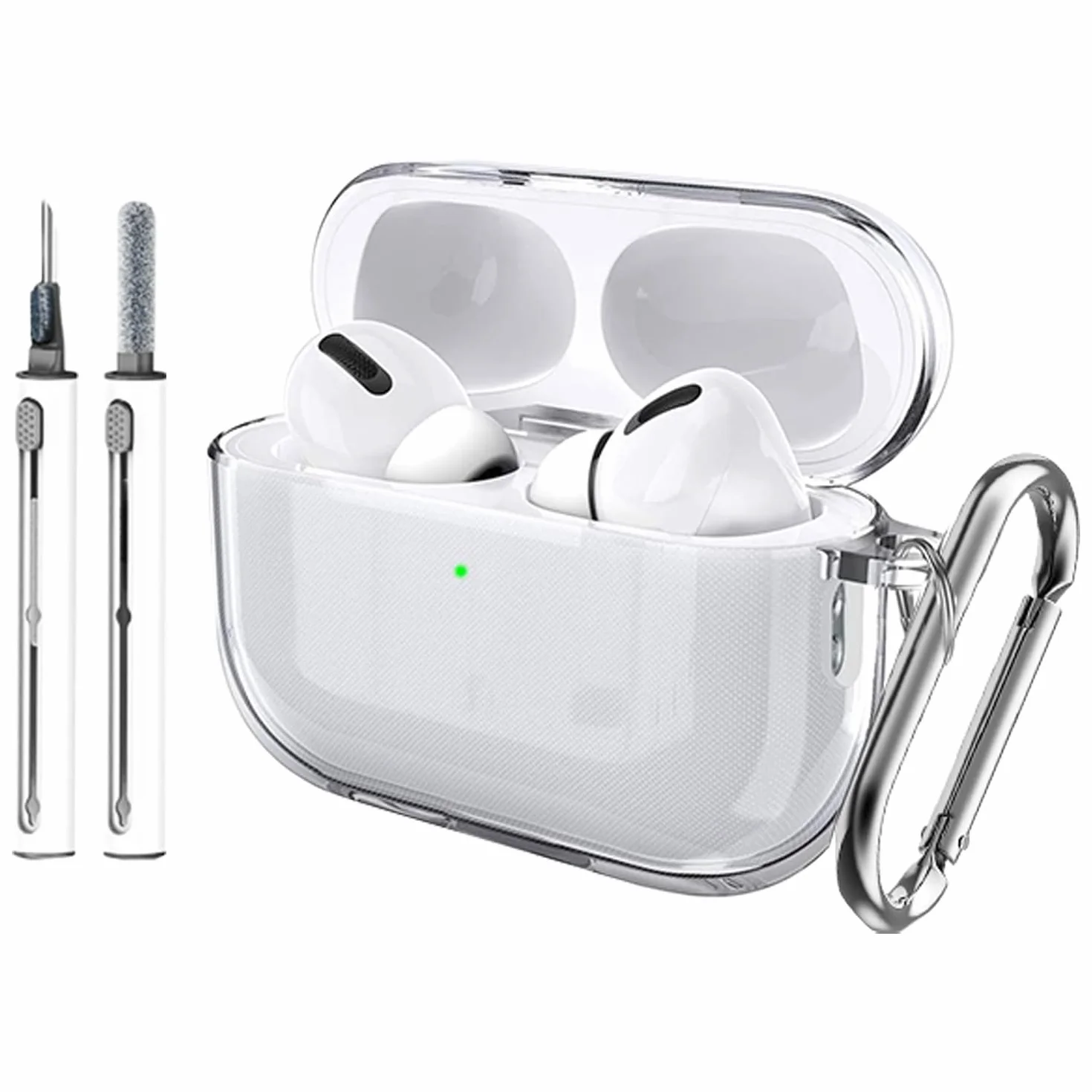 Fitudoos Compatible avec AirPods Pro 3 Coque,Témoin LED Visible,en TPU Coque Protection Antichoc,avec Porte-clés et Stylo de Nettoyage.(Transparent)