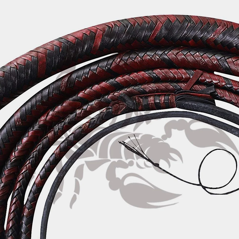 Scorpions Bull Whip Genuine Cow Hide Leather 3-8 Feet 12 Strands Rope Core Equestrian Braided Bullwhip for Cracking Farming