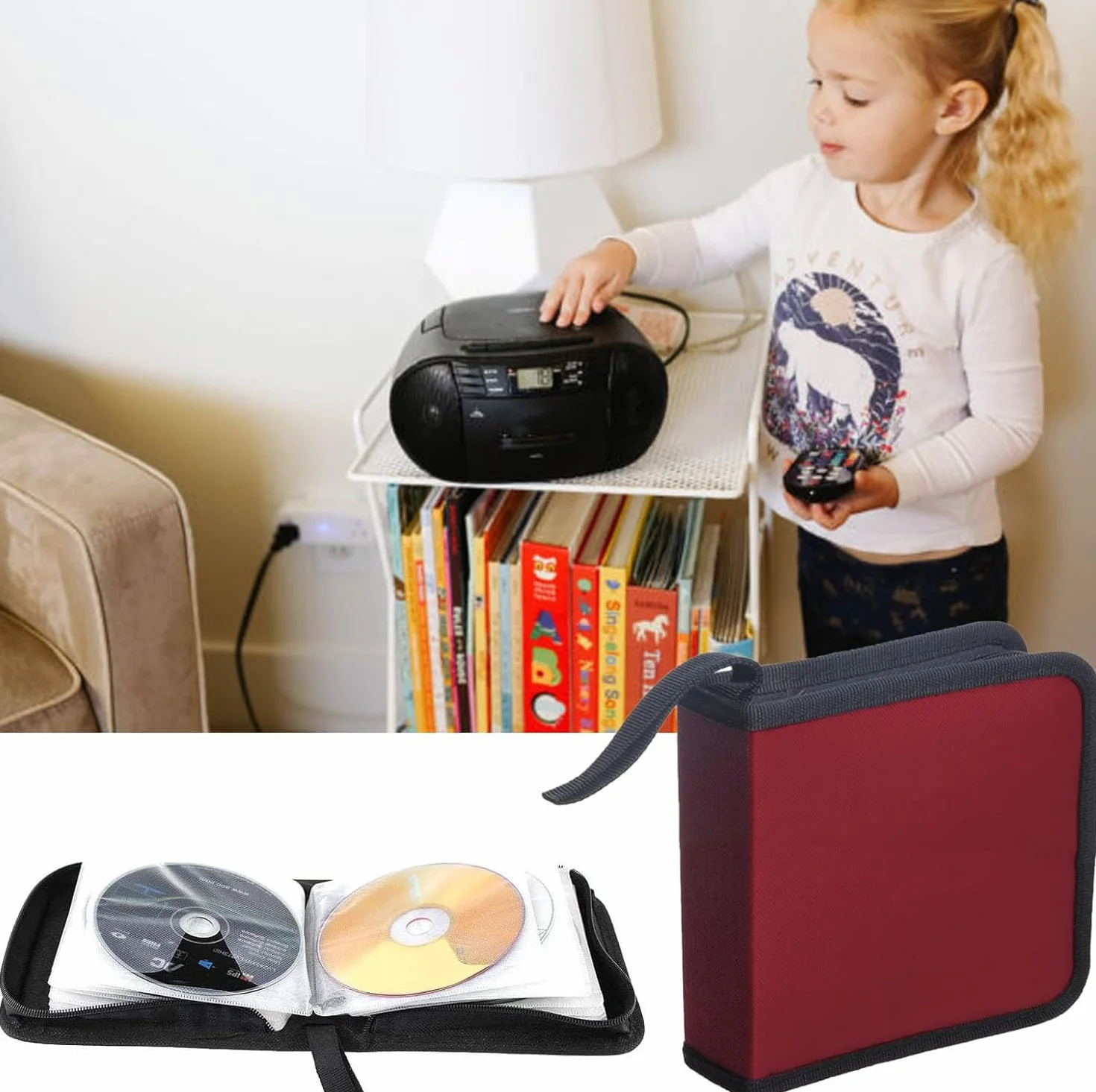Sac de Rangement CD pour 40 Disques, DVD, Rouge Voiture Maison