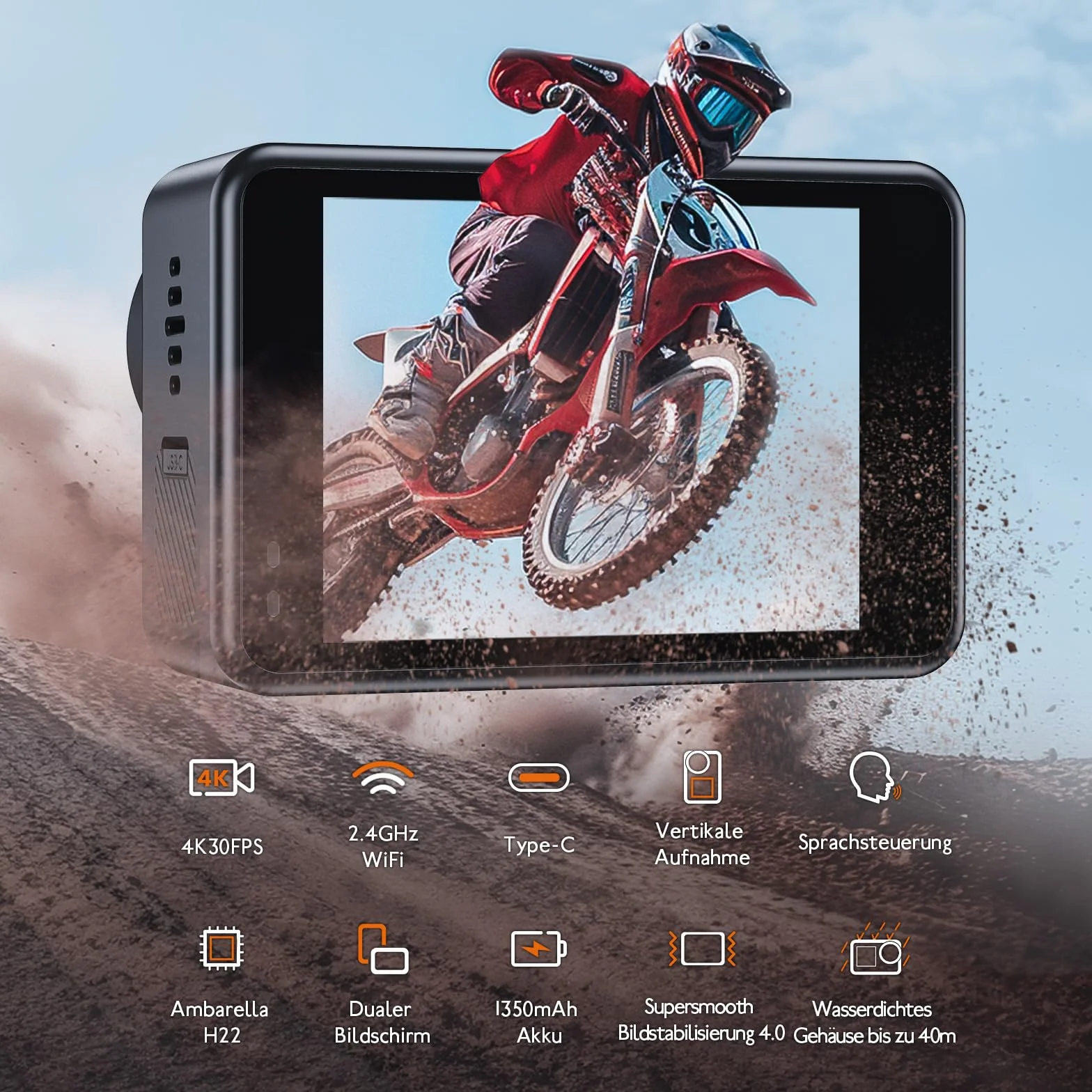 XTU Camera Sport 4K avec Carte SD 64Go – Cam Sport 4K Étanche 40M, Caméra Action Grand Angle 170°, Stabilisation EIS, Double Écran Tactile, WiFi, Camera Moto pour Plongée, Ski, Vlog