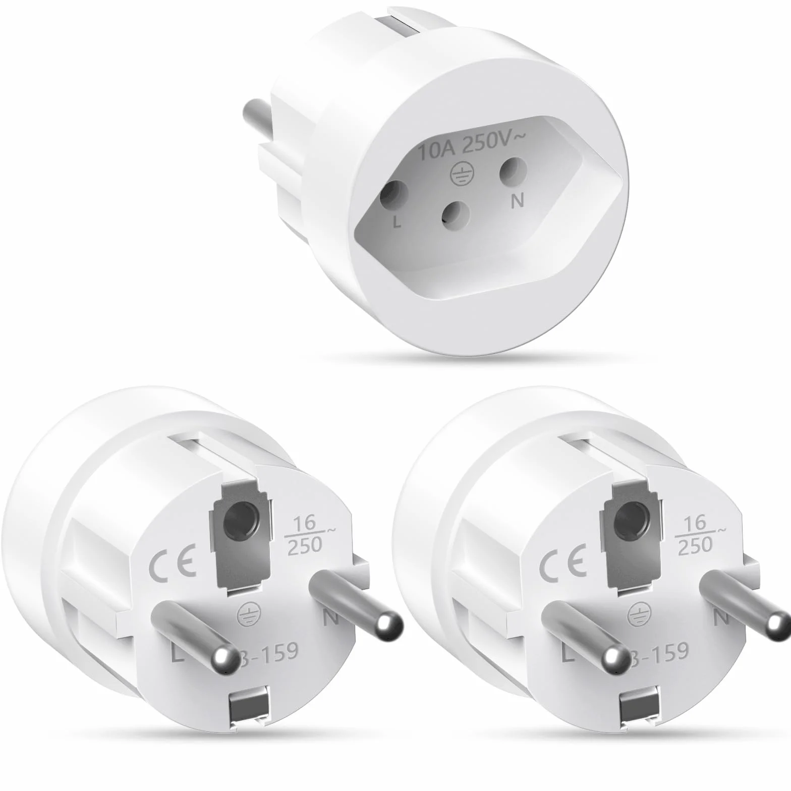 Adaptateur Prise Suisse/Liechtenstein vers UE 3 Broches 2 Broches DE FR IT ES