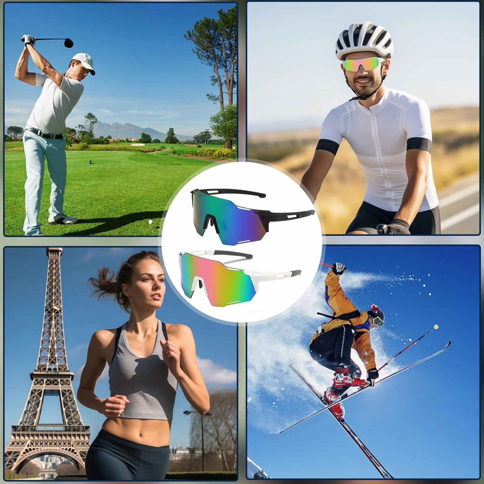 SI SEN 2 Pièces Lunette de Cyclisme, UV400 Protection Coupe-Vent, pour Homme Femme Ski Alpinisme