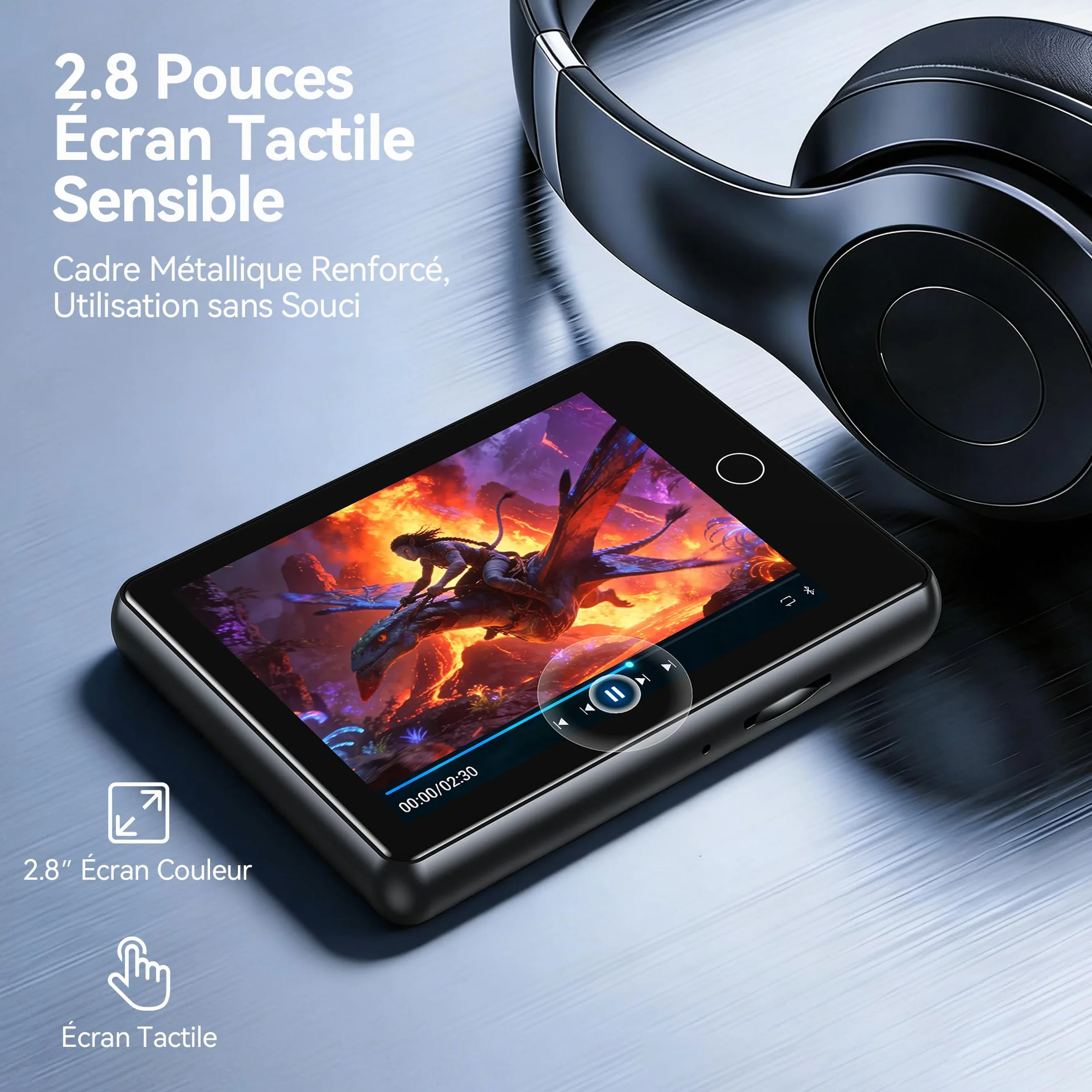AGPTEK Lecteur MP3 Bluetooth 5.3 64Go, Baladeur Numérique 2.8" Écran Tactile HiFi Sport avec Haut-Parleur Radio FM Enregistreur