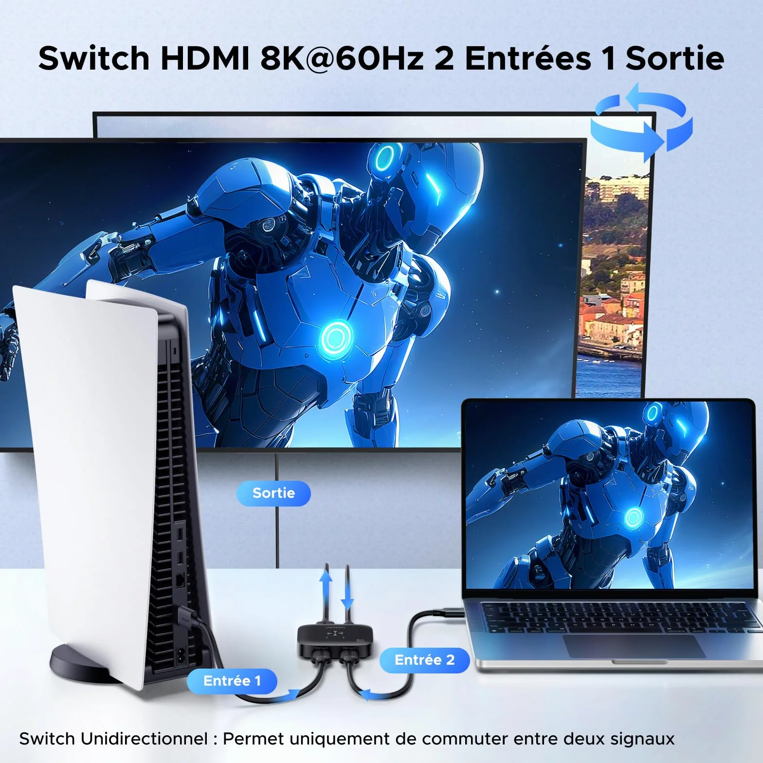 UGREEN Przełącznik HDMI 8K 60Hz 4K 240Hz 2 Wejścia 1 Wyjście HDR VRR Dolby Atmos