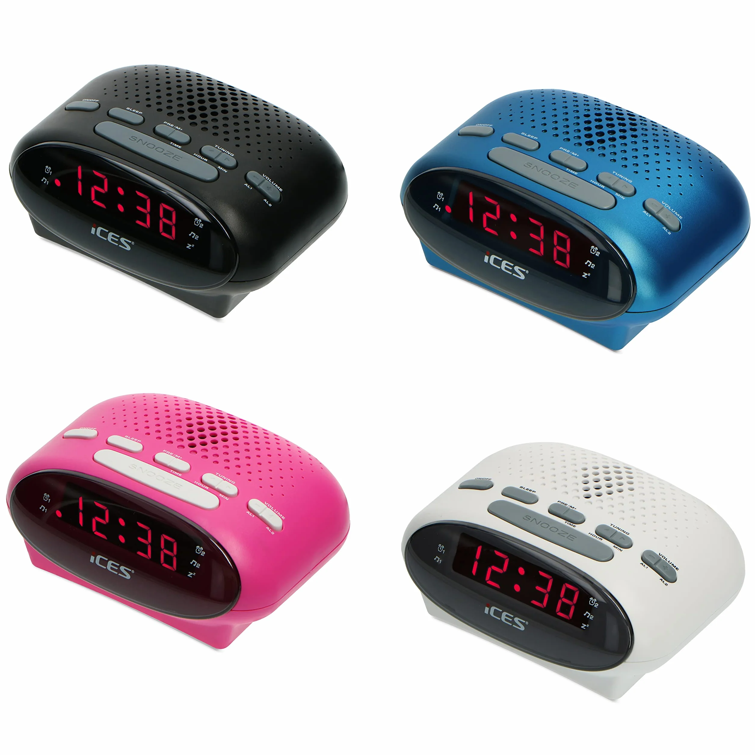 Lenco ICES ICR-210BU Reveil, Radio Réveil - FM, Tuner PLL-FM, Haut-parleurs intégrés, Radio-réveil, écran LED, Double Alarme, Fonction Snooze, Bleu