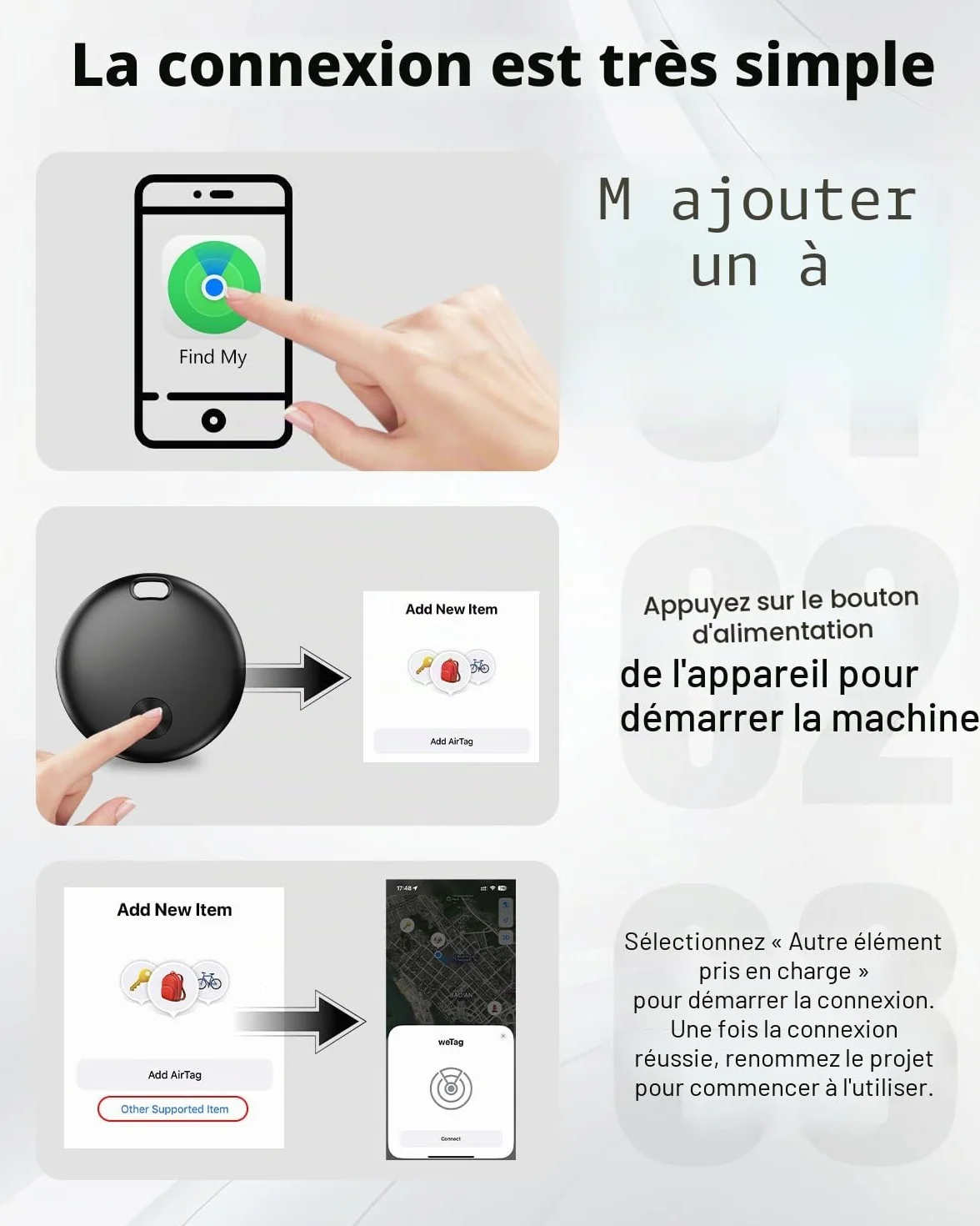 Smart Air Traceur Tag, Compatible avec Apple Find My (iOS Uniquement), étanche IP67, Batterie Remplaçable, Localisateur de Clés/Portefeuilles/Valises/Sac à Dos - Lot de 4