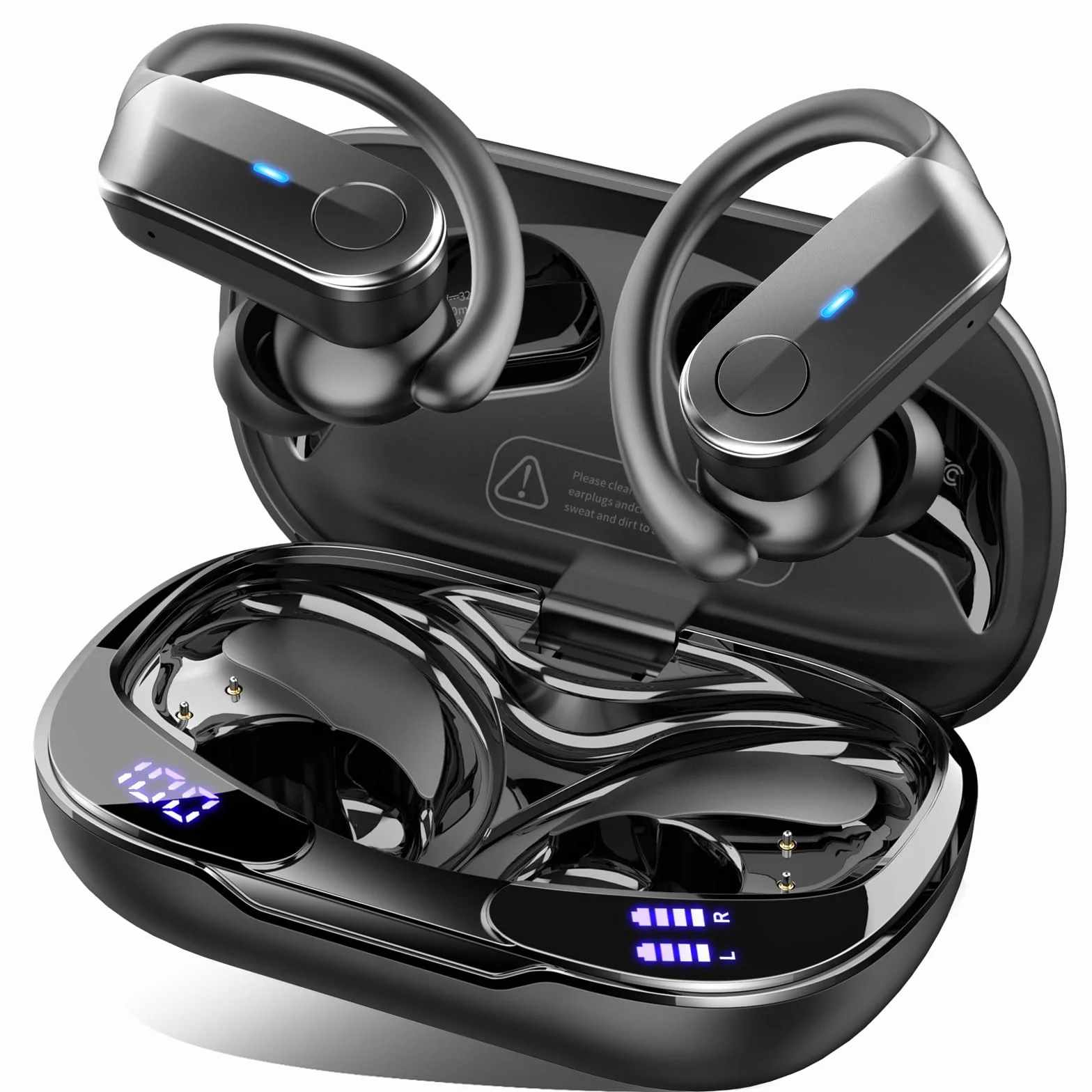 Ecouteurs Bluetooth sans Fil Sport, 2026 Ecouteurs sans Fil 5.4 avec HiFi Stéréo, Écouteur Running Étanches IPX8, 70H Oreillette Bluetooth avec ENC Réduction Bruit Mic, USB-C Charge/LED Casque, Noir