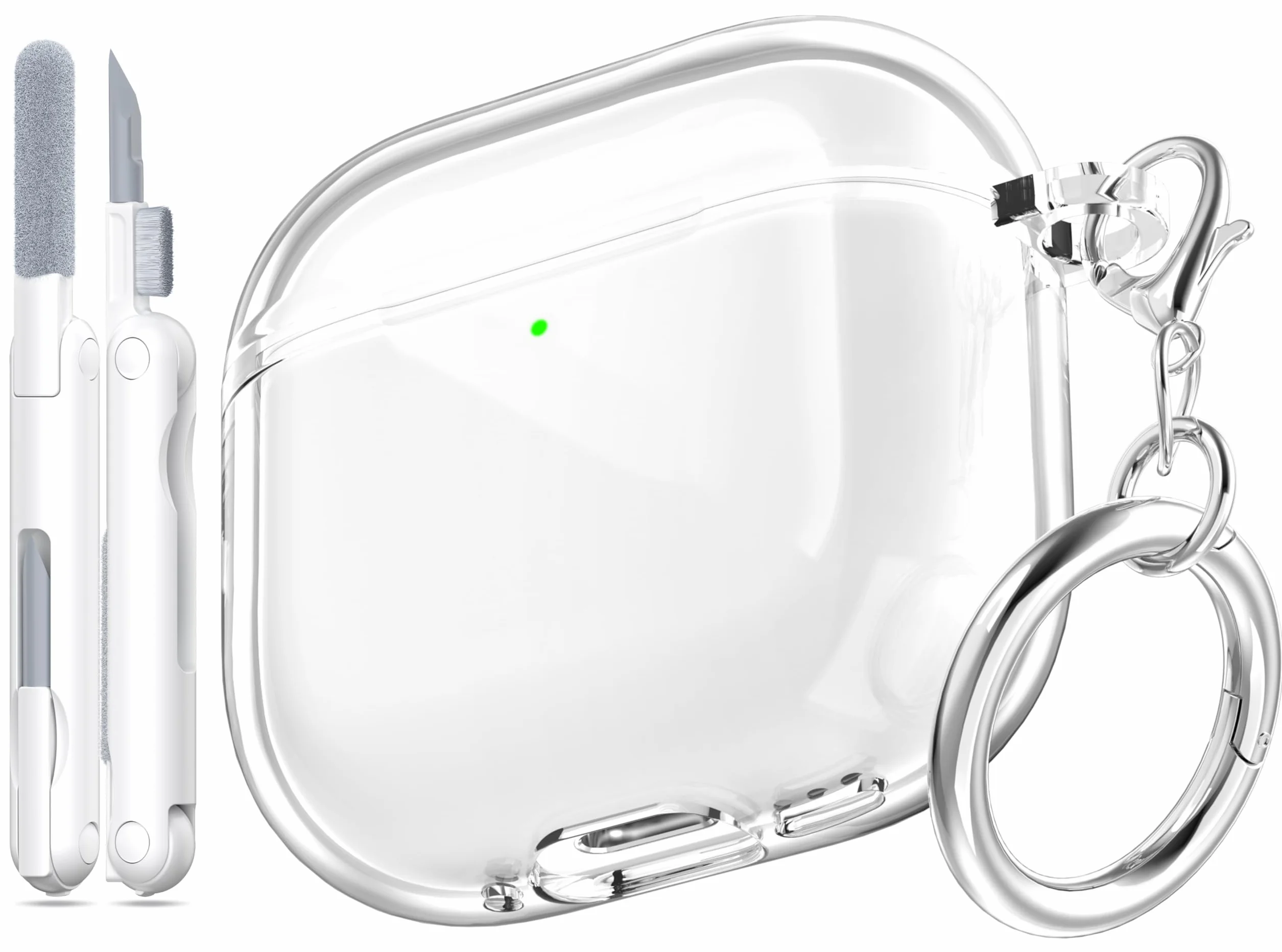 Coque AirPods 4 2024 TPU Transparent Anti-jaunissement avec Kit de Nettoyage Boucle Ronde Blanc