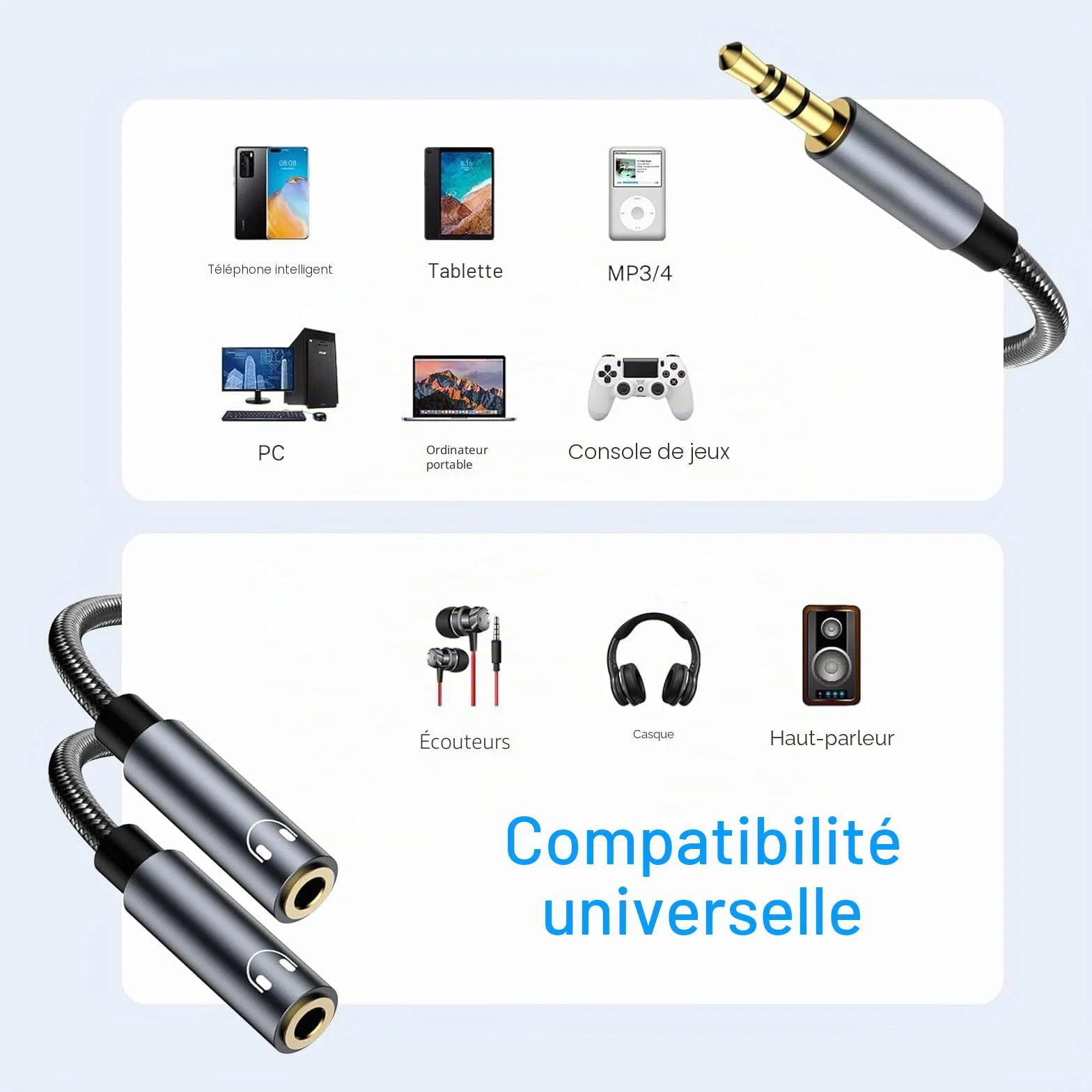Avigers 3.5mm Splitter Audio Double Headphone Jack Mâle vers 2 Femelle Adaptateur Casque Stéréo Y Splitter