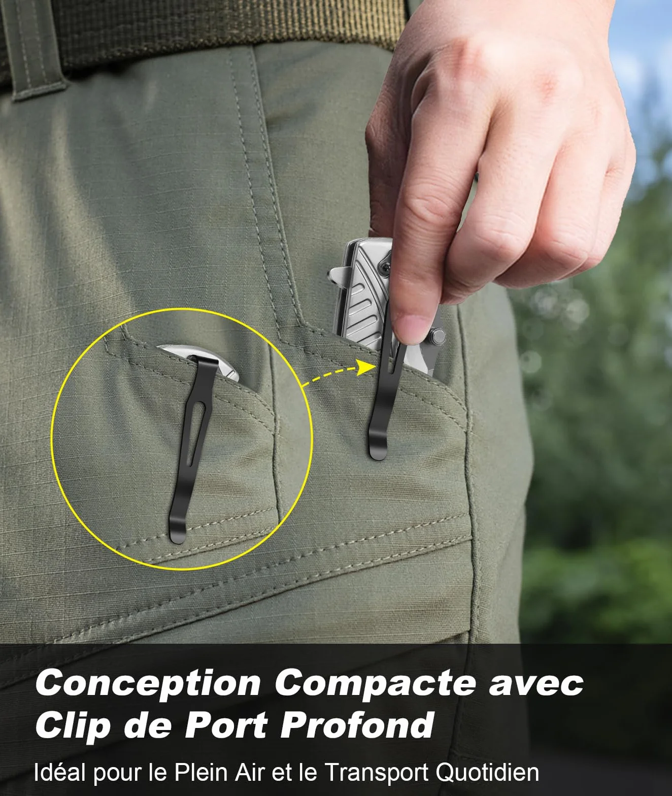 ISEYOU Couteau Pliant Acier Inoxydable 3Cr13 Revêtue Titane Brise-Vitre Survie EDC