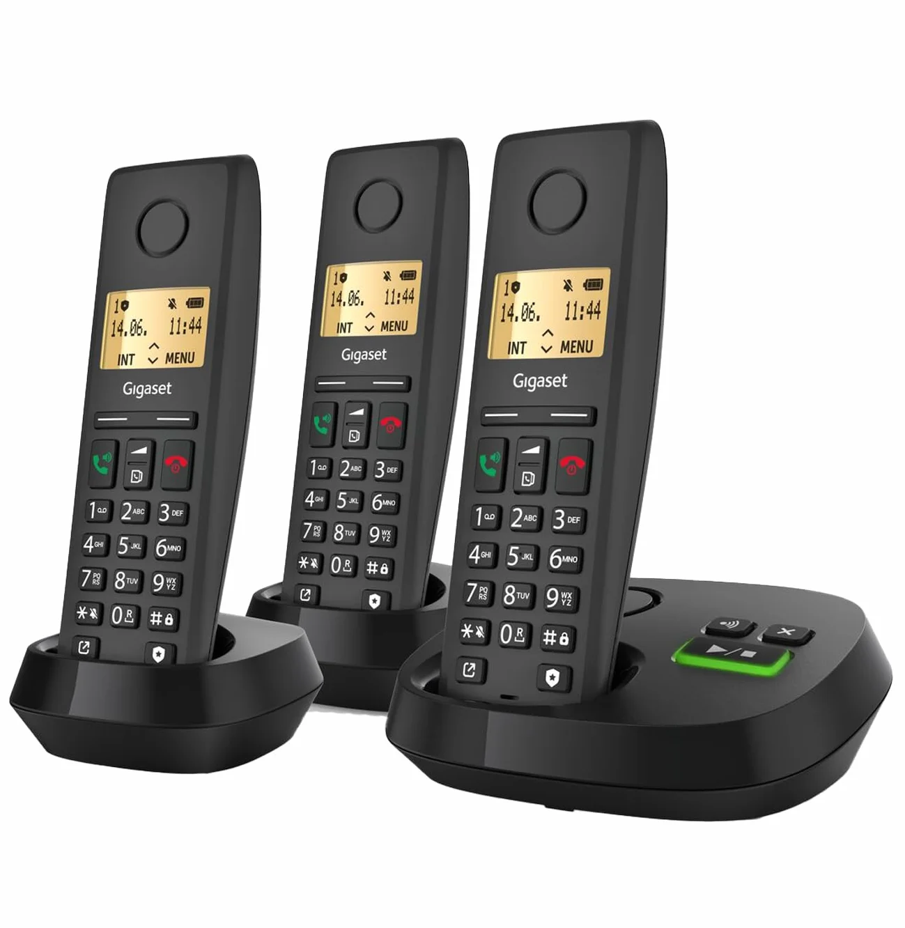 Gigaset Pure 220A Trio - 3 Téléphones DECT sans Fil avec répondeur - Blocage d’Appel et Fonction Mains Libres - Répertoire 80 Contacts, Noir Anthracite [Compatibilité avec DE, IT, FR, NL, Che, AUT]
