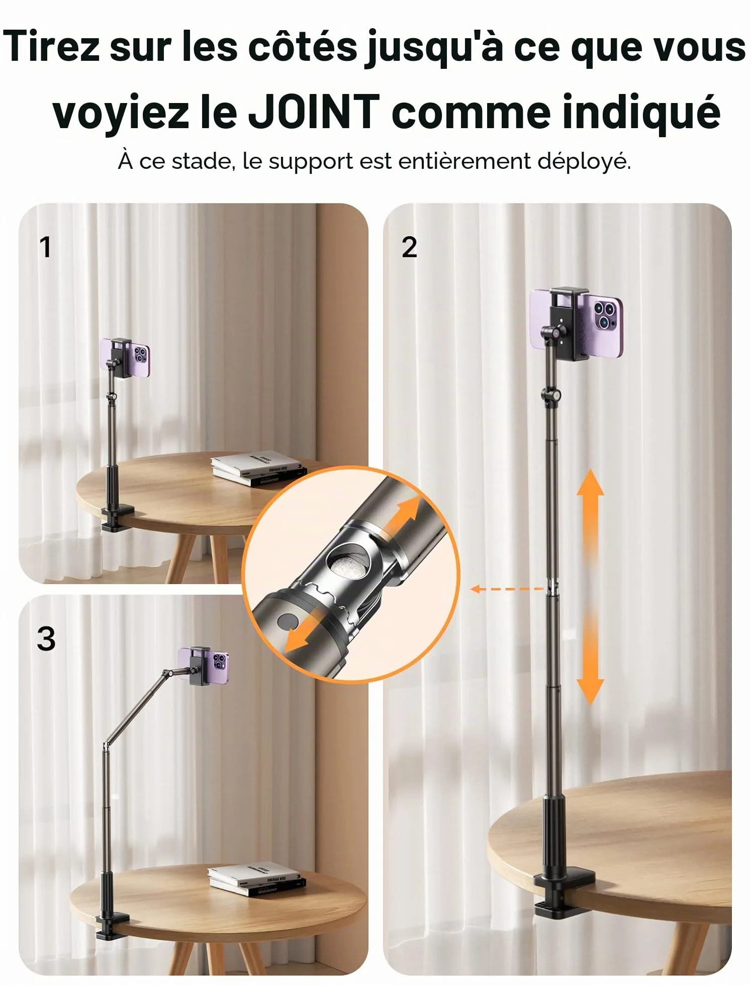 JSAUX Support de téléphone pour Bureau et lit, Support de téléphone Flexible Universel à 360° avec Pince de Serrage pour Table de Chevet, Compatible avec iPhone 14, 13, 12, 11, etc. [Noir]