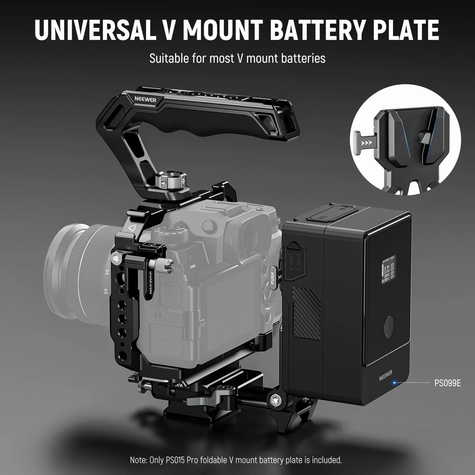 NEEWER Plaque Pliable pour Batterie V Mount et Plaque Base Type Arca Dégagement Rapide, Rig Vidéo Léger pour Caméra DSLR Compatible avec SmallRig Batterie V Mount DJI RS4 RS3 Stabilisateur, PS015 Pro