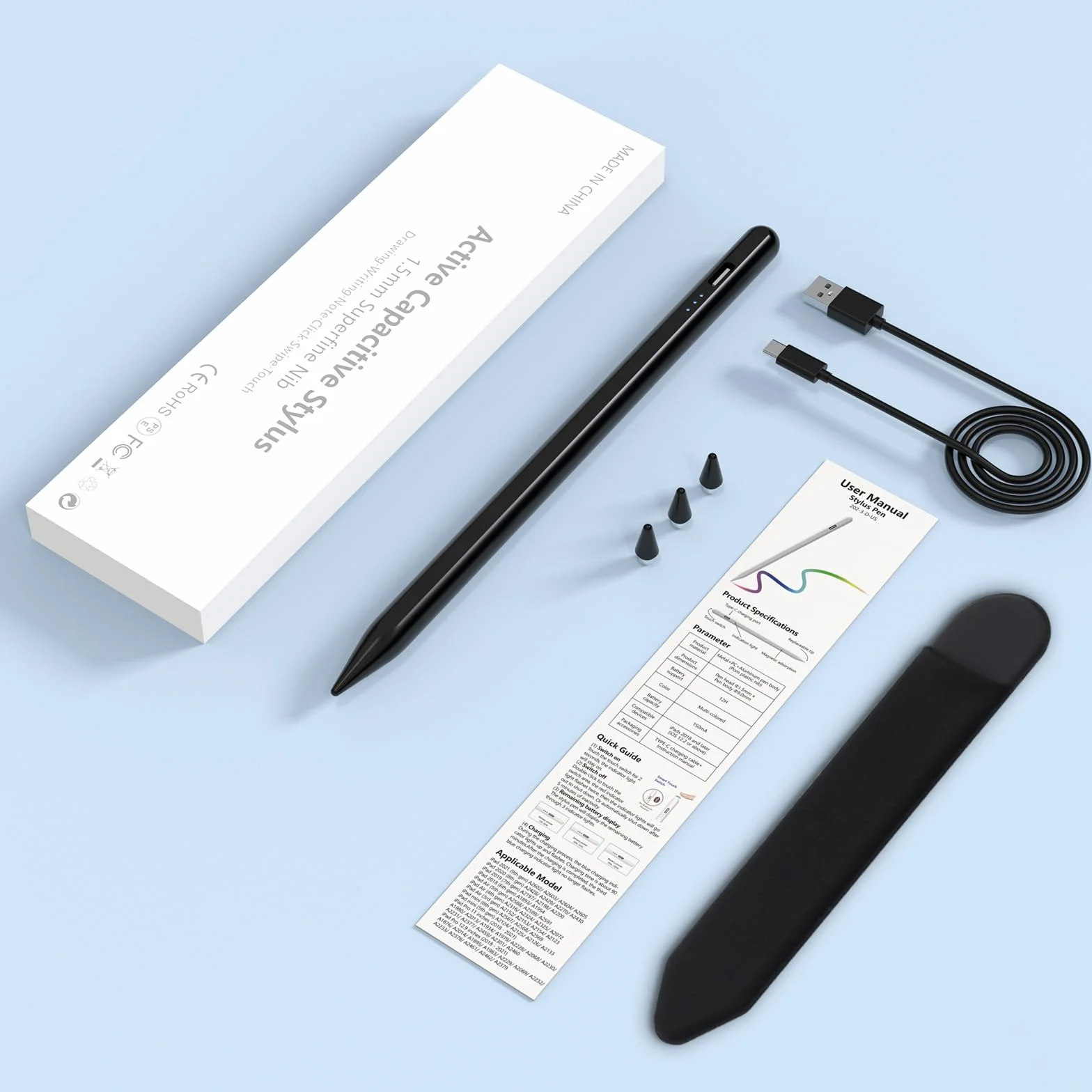 Stylet Capacitif Universel Compatible avec Lenovo, Samsung, Huawei et Mi Tablette, Noir