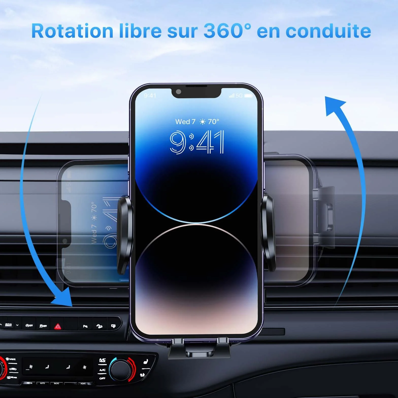Miracase Support Telephone Voiture Bouche D'aération[Crochet Double Métallique Amélioré]360° Rotation Porte Téléphone Voiture Mains libres à une main pour tous les Smartphones
