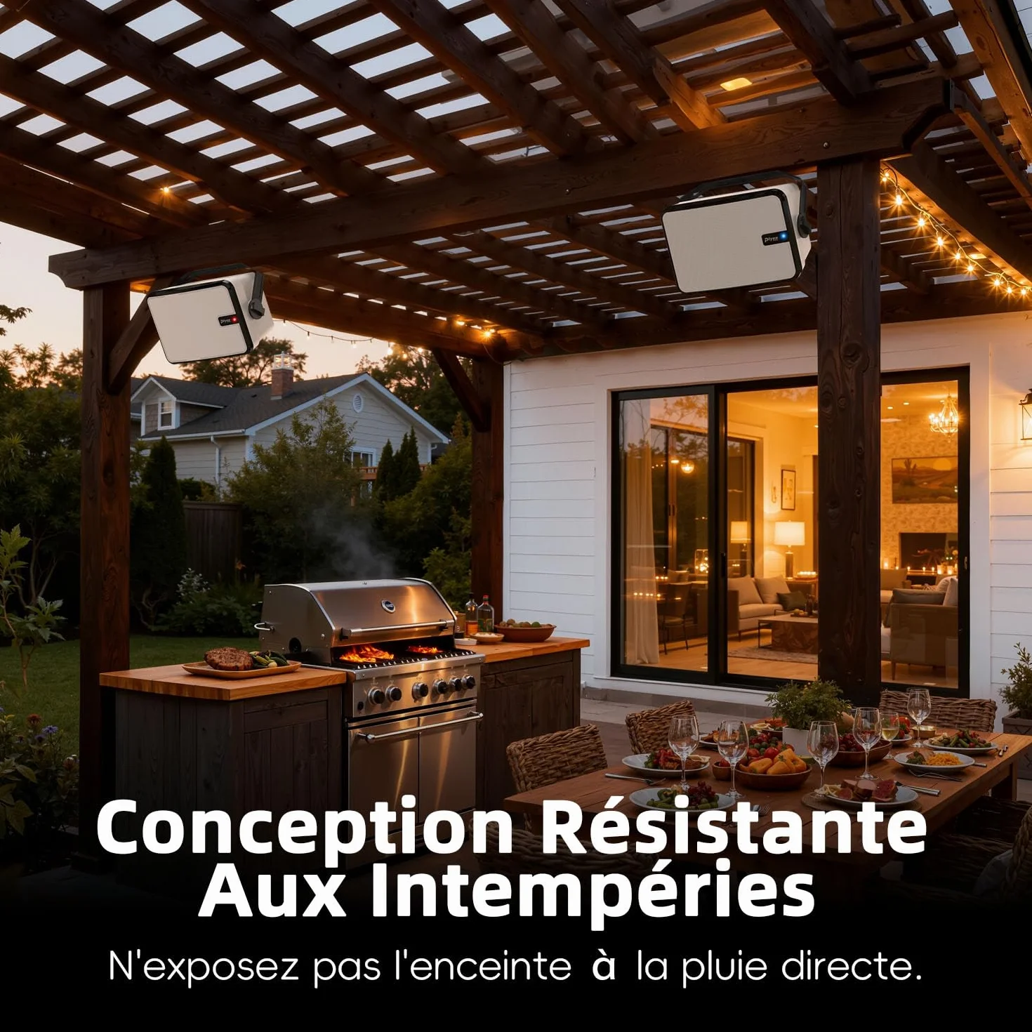 600W Enceinte Bluetooth Extérieure, Synchronisation sans Fil Entre Enceintes, Basses Puissantes, Montage Mural pour Terrasse, Véranda, Pergola, Garage, Lot De 2, Blanc (MZ-658)
