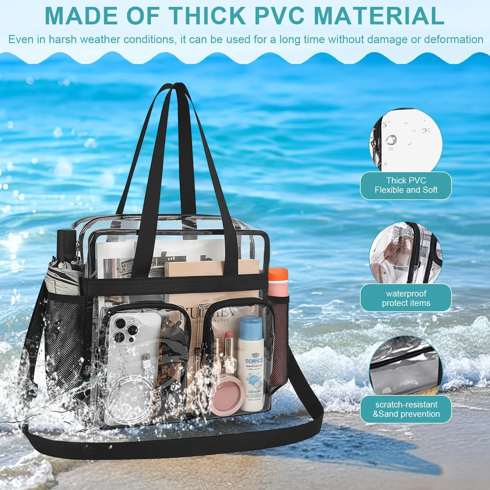 Sac Transparent PVC Clear Bag Bandoulière Sport 30x30x15 cm