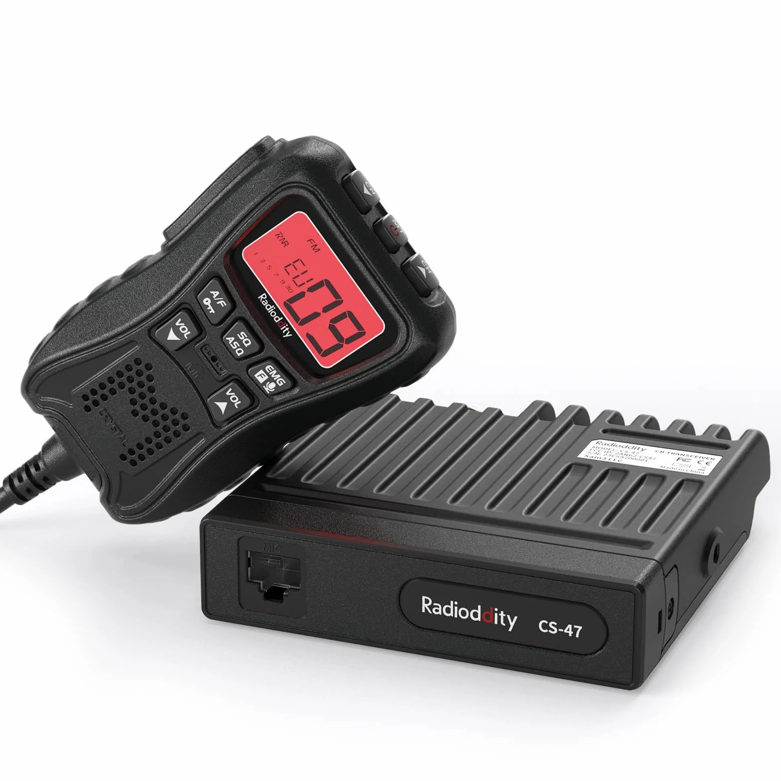 Radioddity CS-47 Radio CB Off Road Compact Mobile AM/FM 40 canaux Grand écran LCD 7 Couleurs sur Microphone