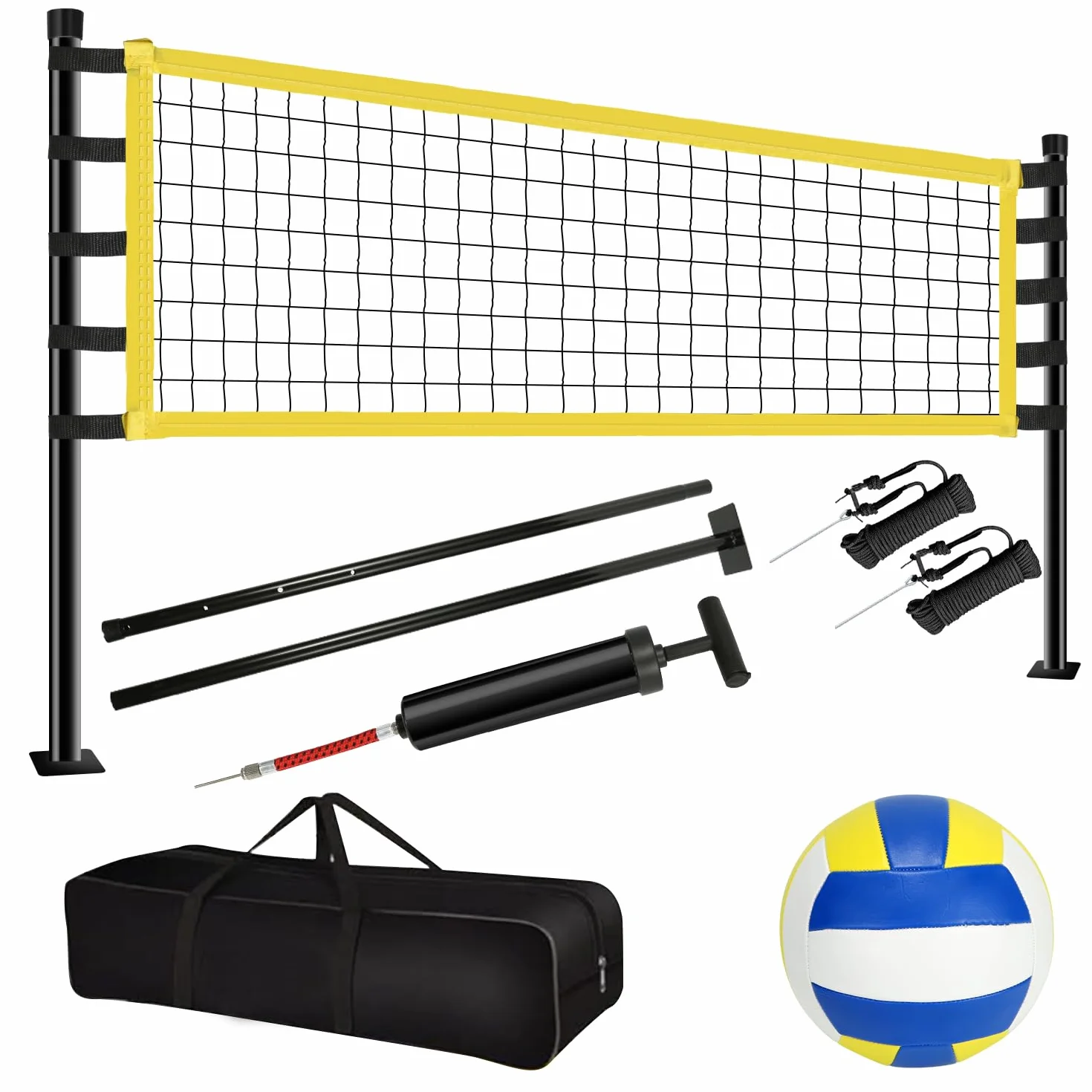 Ensemble de Filet de Volleyball 9.5m x 1m avec Poteau en Acier, Hauteur réglable