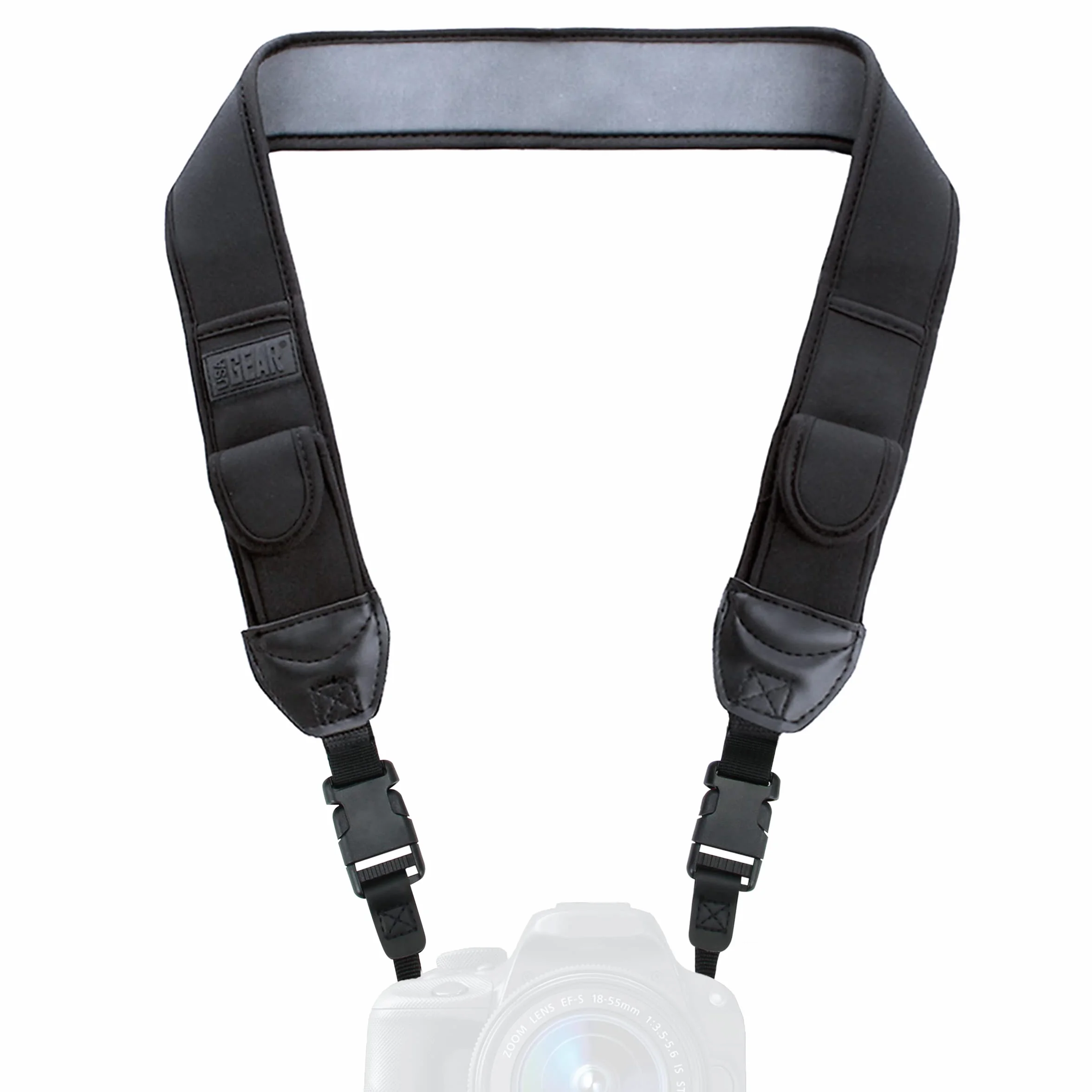 USA Gear TrueSHOT Sangle Appareil Photo Numérique DSLR/SLR, Courroie pour Réflex avec Pochettes de Rangement Rembourrées - Compatible avec Canon EOS, Nikon, Pentax et Plus - Noir