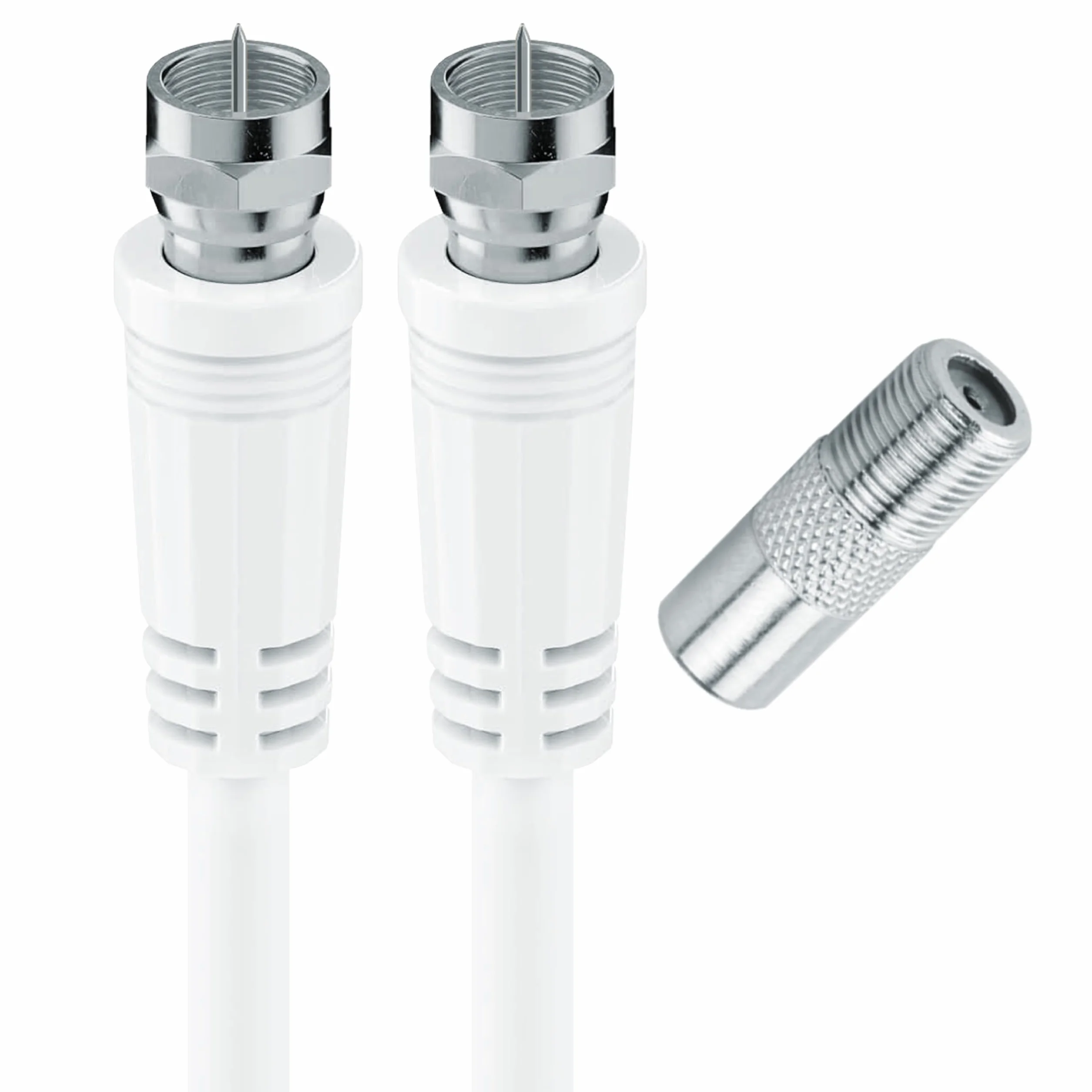 APM Câble Coaxial Satellite Fiche F Mâle, 10M + Adaptateur Fiche F Femelle vers Coaxial 9.52mm Mâle, Compatible TV Parabole Antenne Modem Satellite, 409007