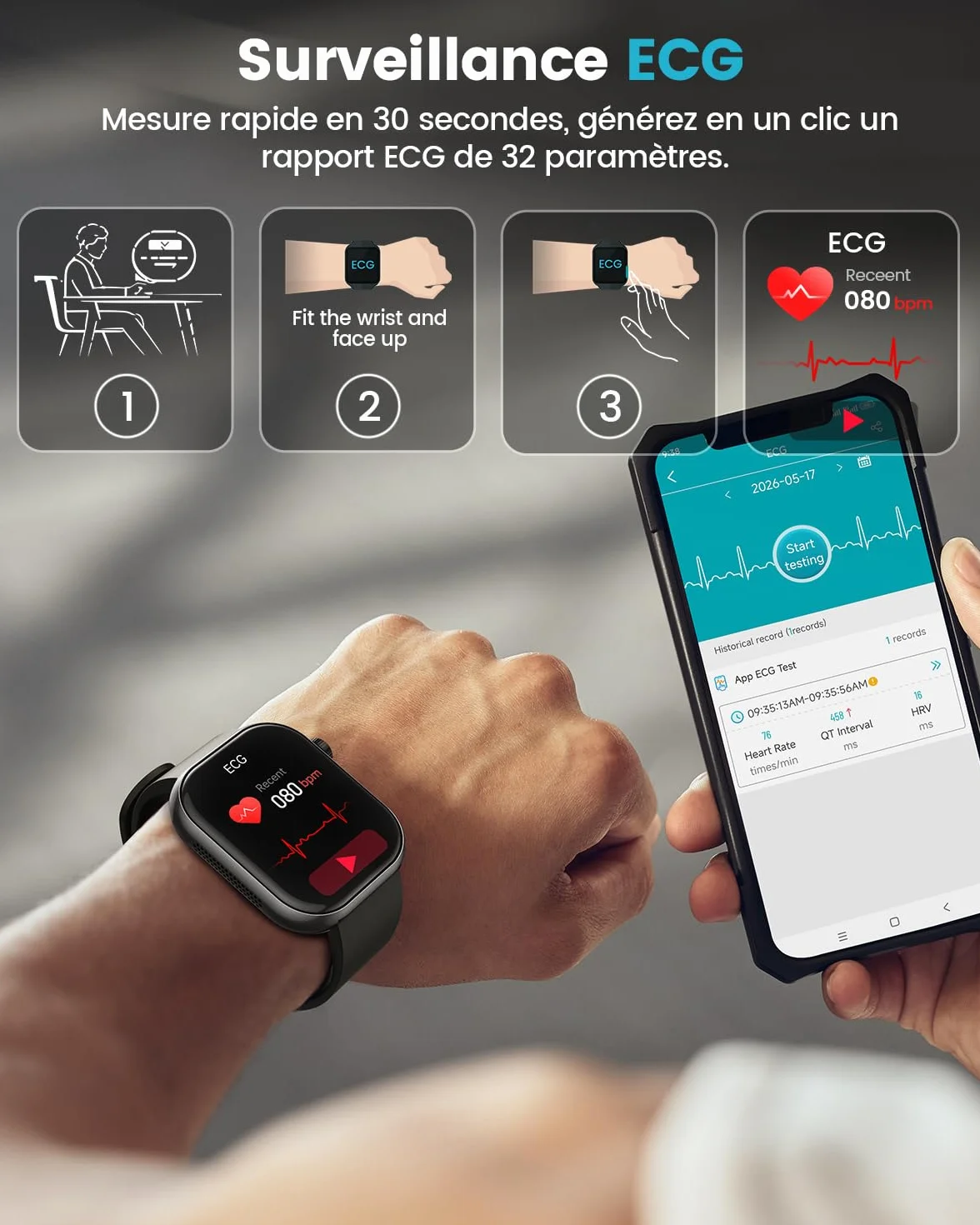 2026 Nouvelle Montre Connectée Homme avec ECG, HRV, 𝐆𝐥𝐲𝐜é𝐦𝐢𝐞, Tension Artérielle, 1,97" AMOLED Montre de Santé avec Suivi 24H la Fréquence Cardiaque, SpO2, Suivi du Sommeil, IMC, iOS Android