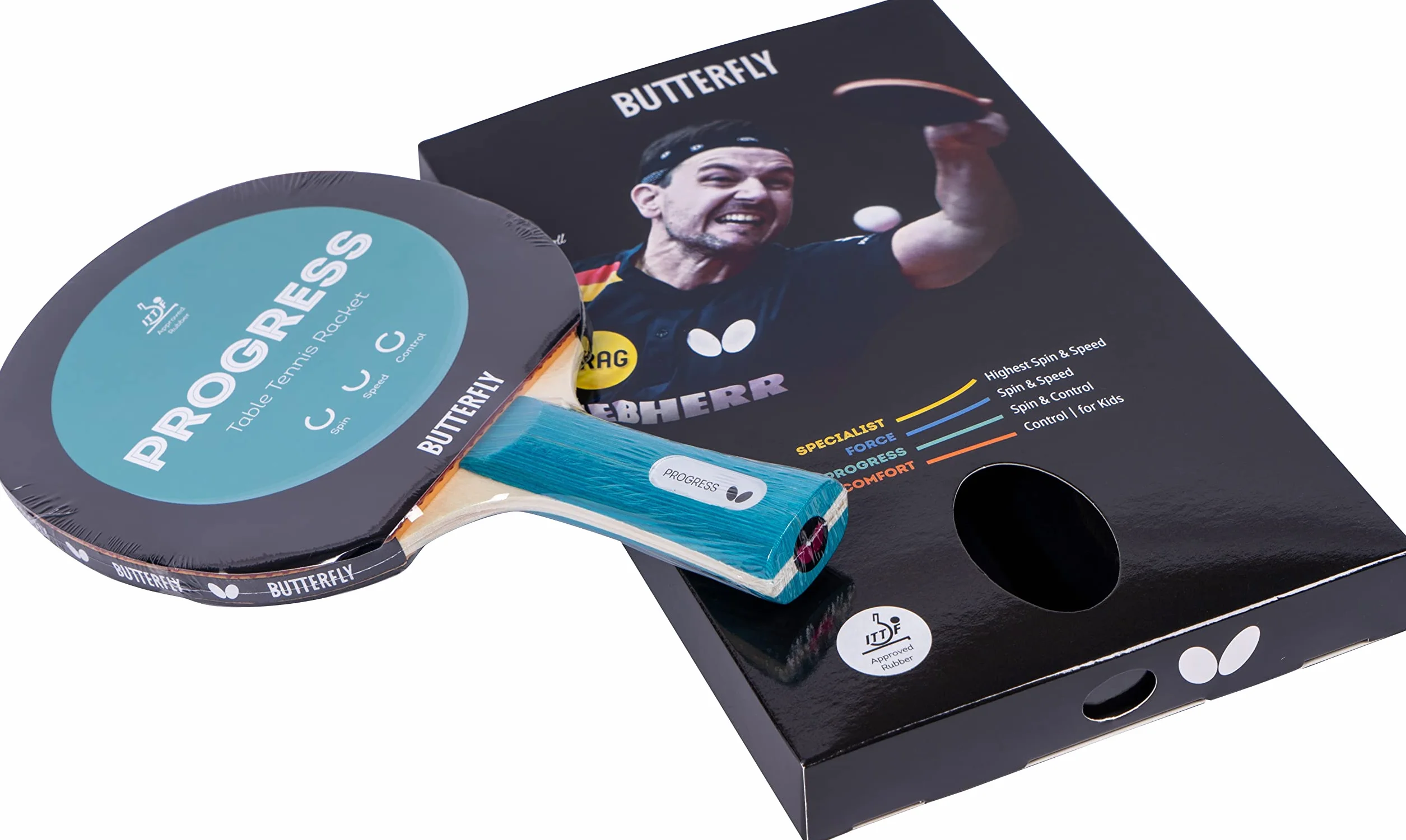 BUTTERFLY Raquette de ping-Pong Progress | Raquette de Tennis de Table Professionnelle | Revêtements ITTF Noir/Rouge