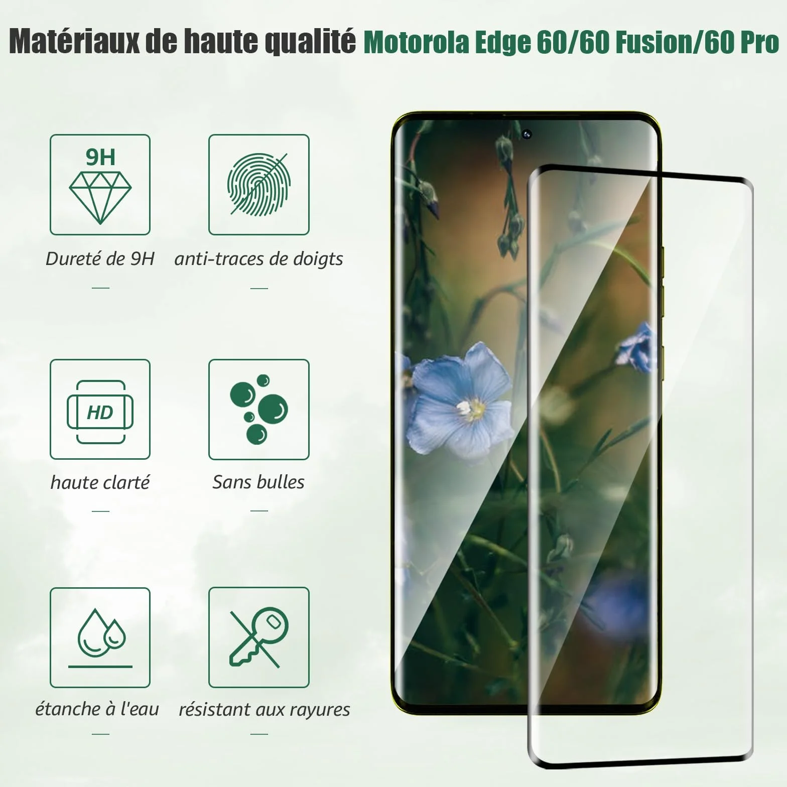 Verre Trempé Motorola Edge 60/60 Fusion/60 Pro 5G, 9H Résistante aux Rayures, Protection Écran 3D HD