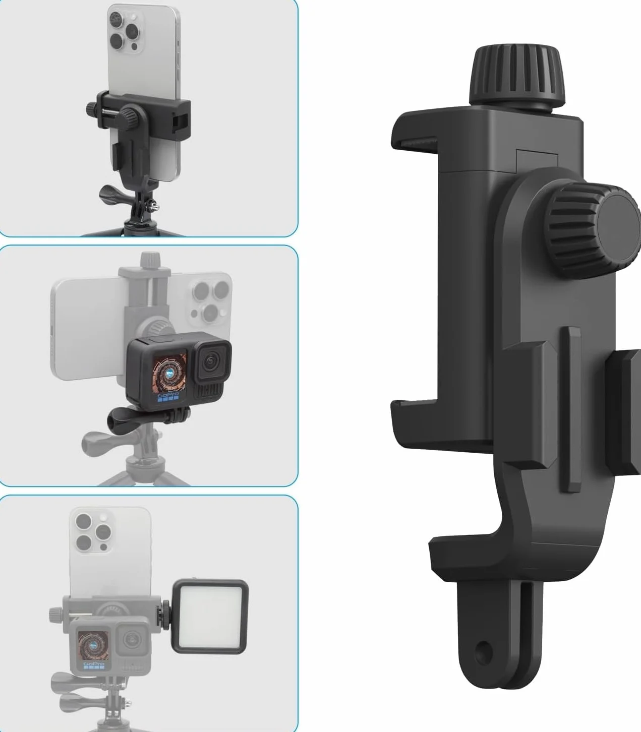 Suptig Support Téléphone pour Trépied, Adaptateur de Montage de Trépied pour Caméra d'Action Compatible pour iPhone, GoPro, DJI Action, Insta 360, Akaso, Microphone, Accessoires de Photographie avec
