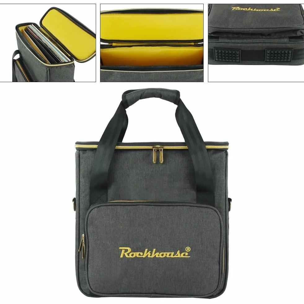 Sac de rangement pour disques vinyles - Noir - Design robuste - Transport à la main