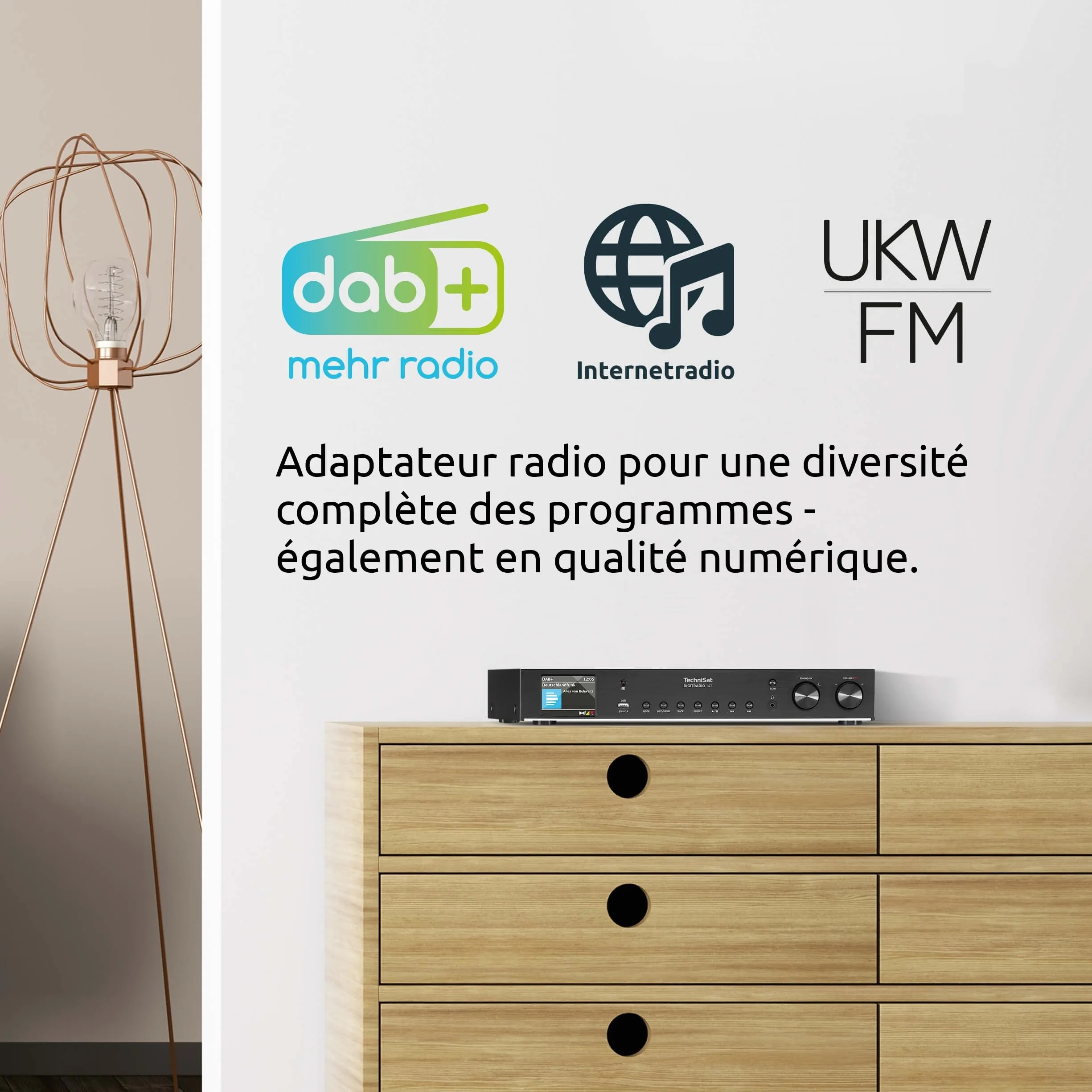 TechniSat DIGITRADIO 143 (V3) - Tuner HiFi Internetradio (Radio numérique Dab+, Streaming Audio Bluetooth, Spotify Connect, antenne Filaire, télécommande, Largeur 43,5 cm) Noir