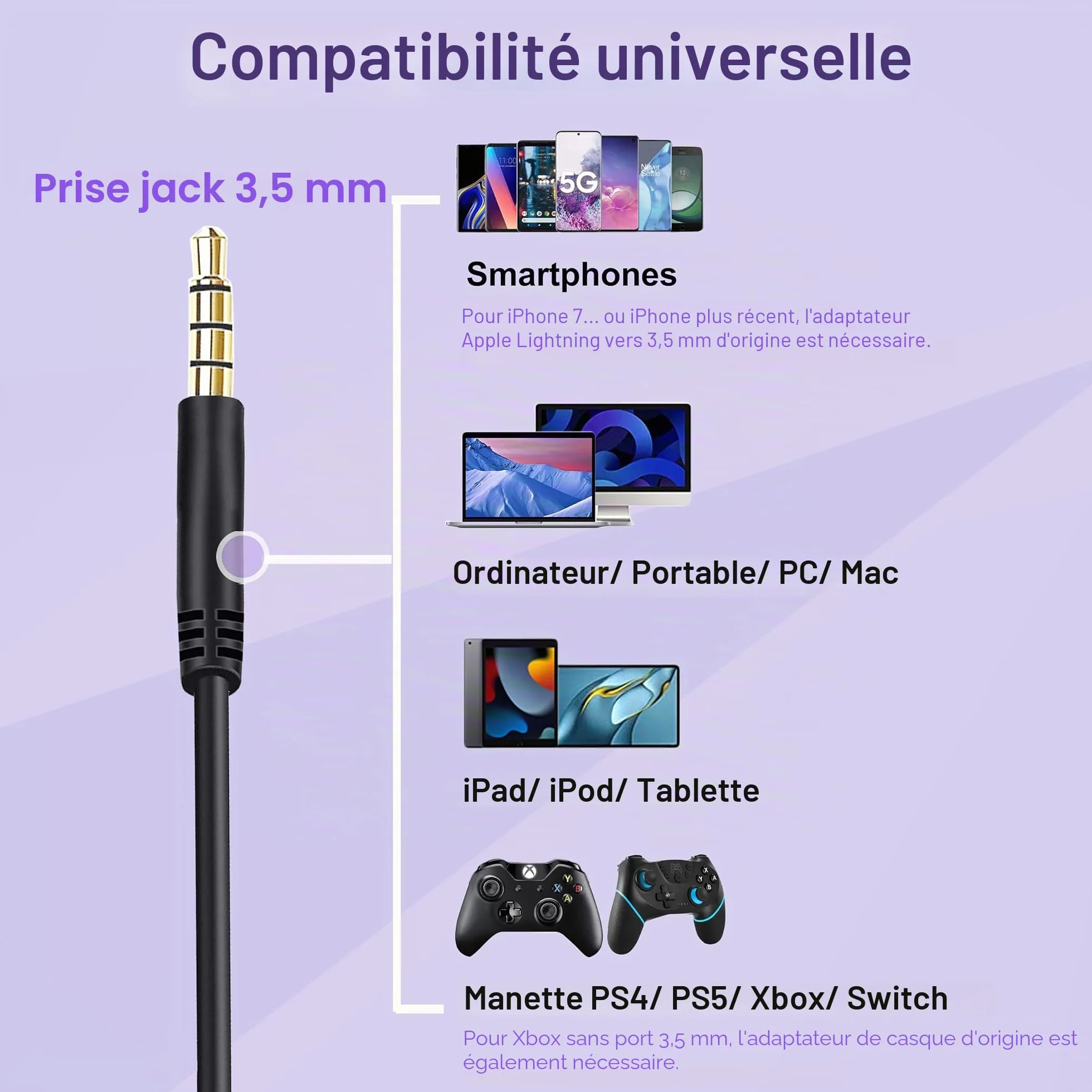Câble Audio de Remplacement pour Casque Bose Jack 3,5 mm à 2,5 mm Compatible Bose 700 Quietcomfort QC25 QC35 QC35II QC45 JBL Tune 760NC 750BTNC LIVE 660NC avec Micro et Contrôle du Volume