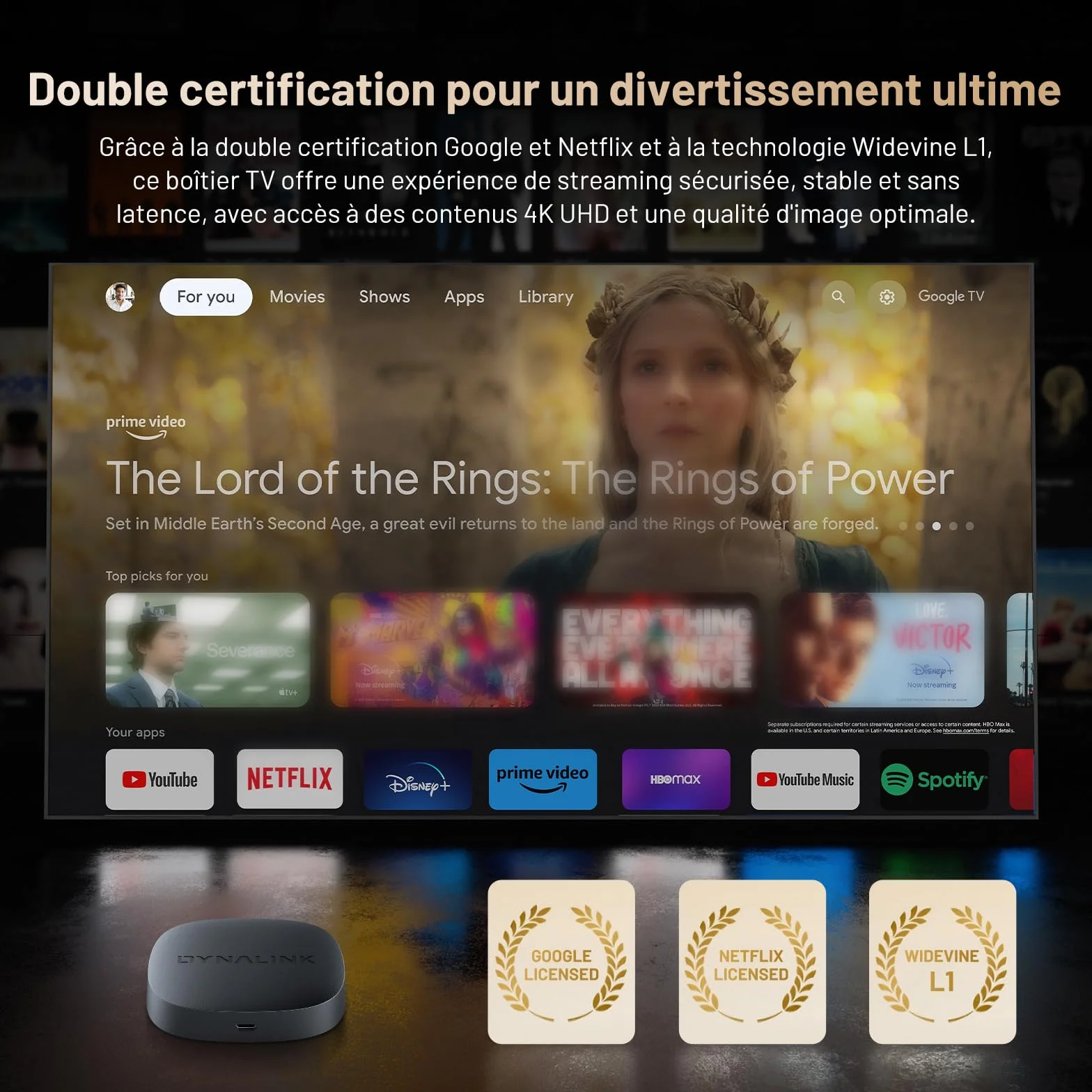 Google TV Box - 4K Smart TV Box HDR10+ UHD, Dolby Audio, Prise en Charge certifiée Google/Netflix, AV1, 2GB+16GB, WiFi 2,4G+5G, BT5.0, Miroir d'écran, Lecteur multimédia en Streaming, Assistant Vocal